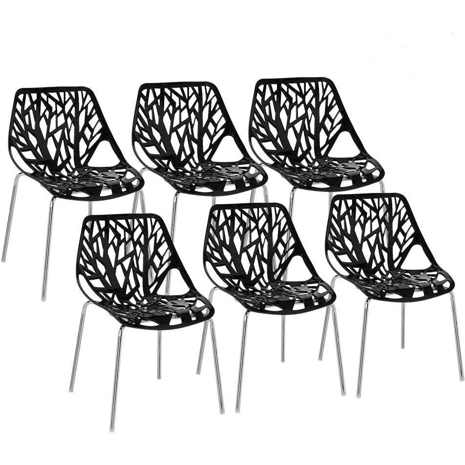 Bonnlo Modern Black Dining Chairs Set Of 6,Plastic Saping Birch Chairs,Stackable Dining Chairs Set For Living Room/Kitchen/Office (6, Black)
