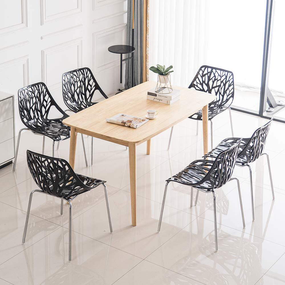 Bonnlo Modern Black Dining Chairs Set Of 6,Plastic Saping Birch Chairs,Stackable Dining Chairs Set For Living Room/Kitchen/Office (6, Black)