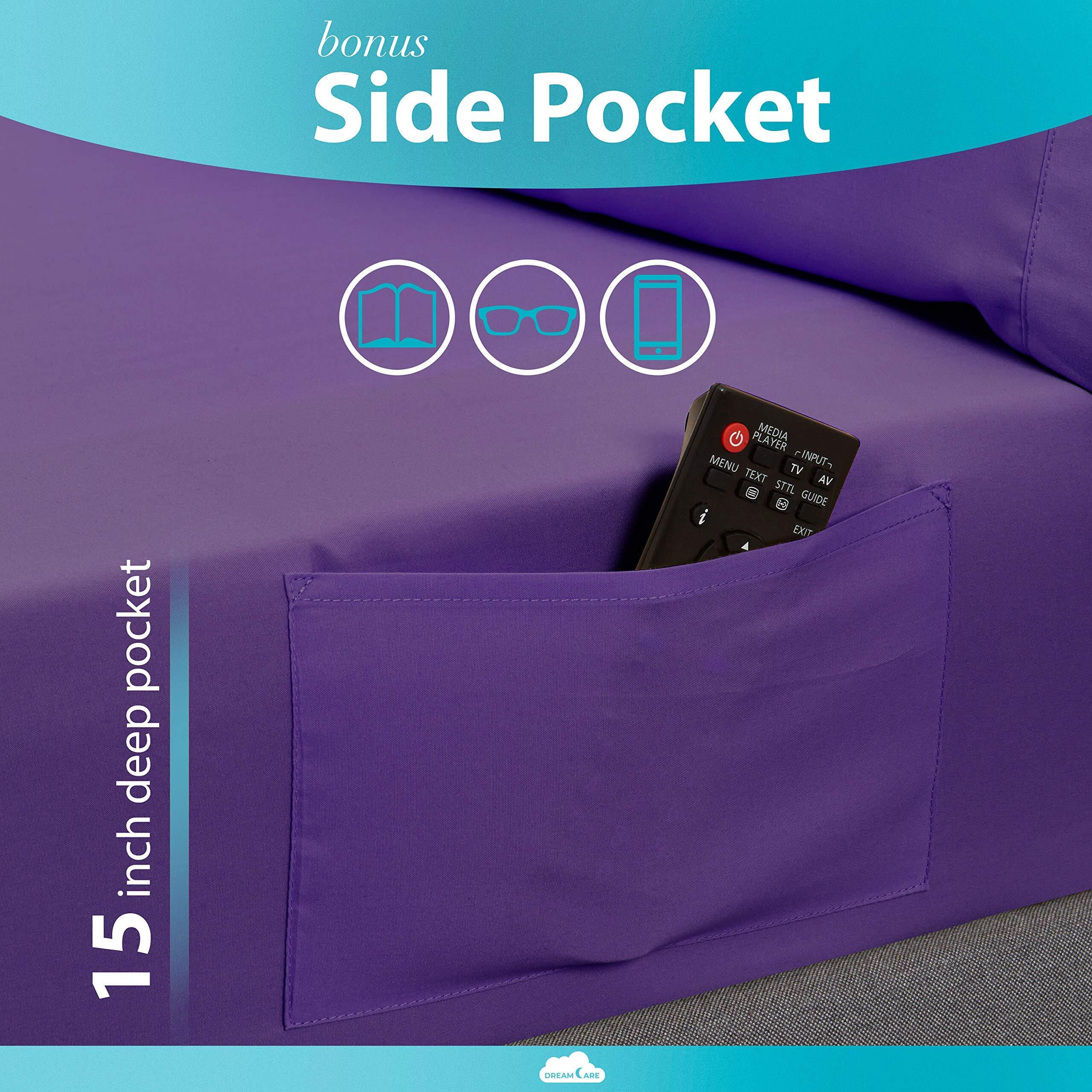 Dreamcare Full Size Sheets - Cooling Bed Sheets - 4Pcs Set - Up To 15"" Deep Pocket Full Sheet Set - Sheets Full Size Bed - Soft & Long Lasting 100% Fine Brushed Polyester With Side Pocket - Purple