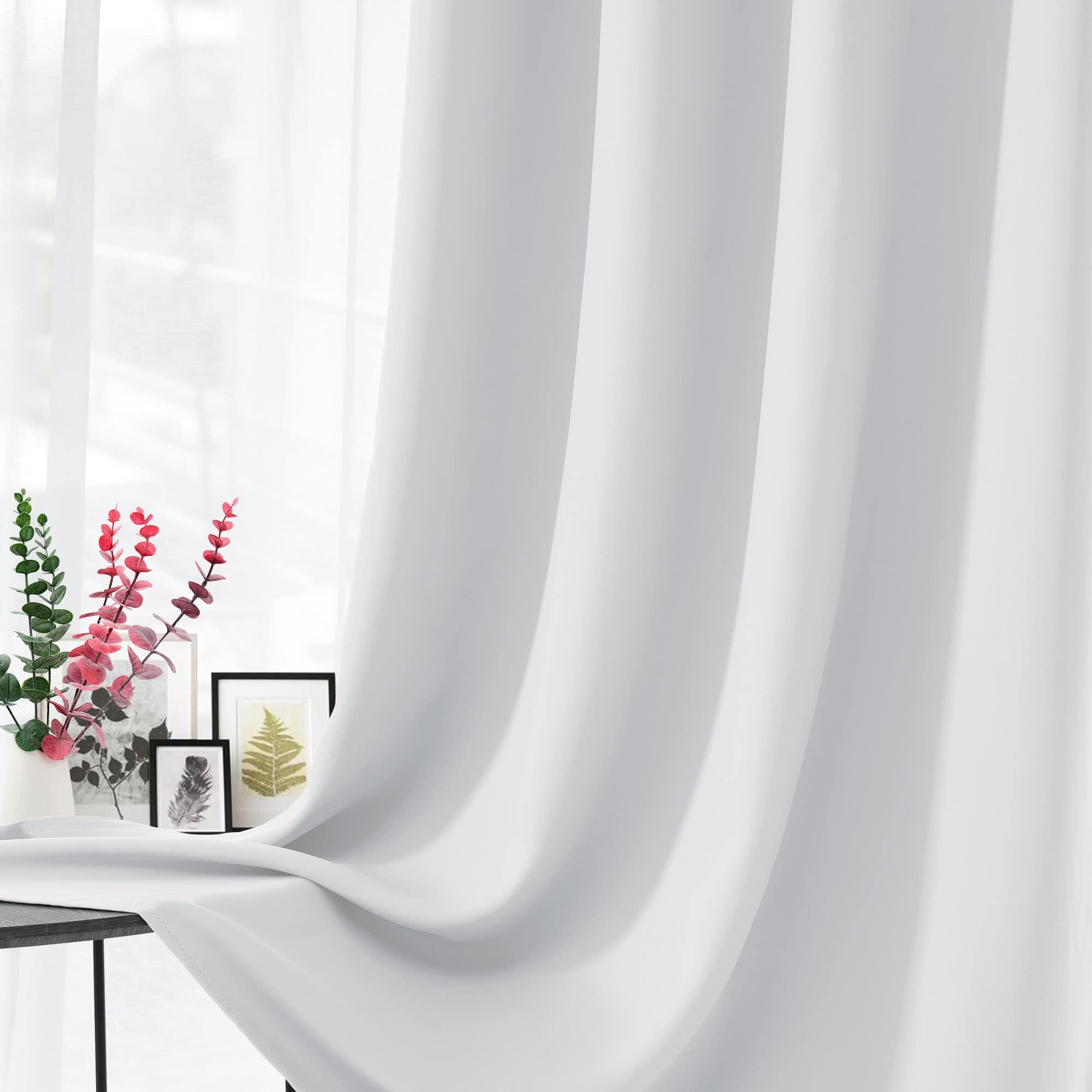 Cucraf Grayish White Blackout Curtains 54 Inch Length 2 Panels Set, Room Darkening Curtains & Drapes For Living Room Bedroom, Thermal Insulated Light Blocking Grommet Window Curtain (W52 X L54 Inch)