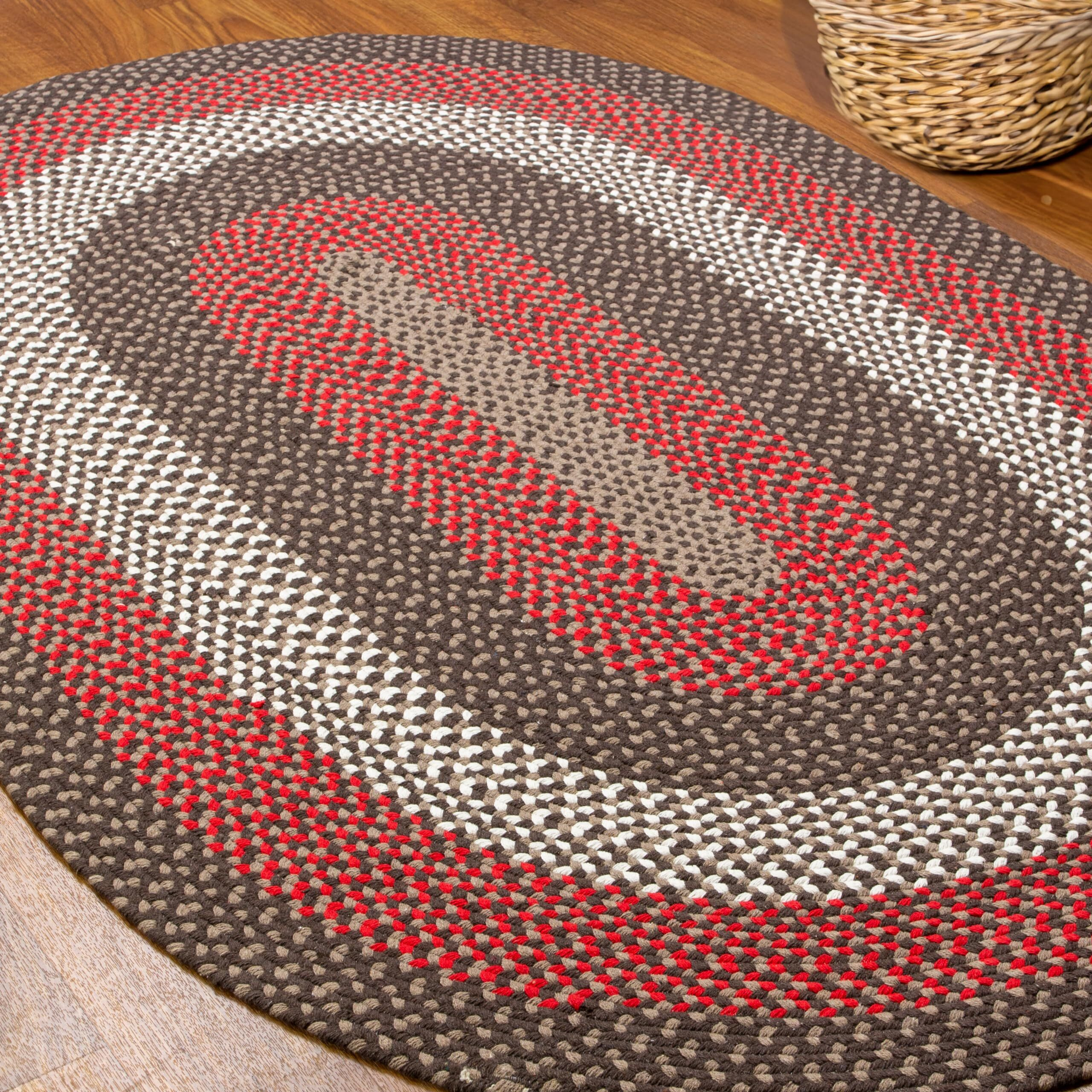 Super Area Rugs Oval 4 ' X 6 ' Brown - Red - Ivory Oval Braided Rug For Farmhouse Style Bedrooms And Living Rooms
