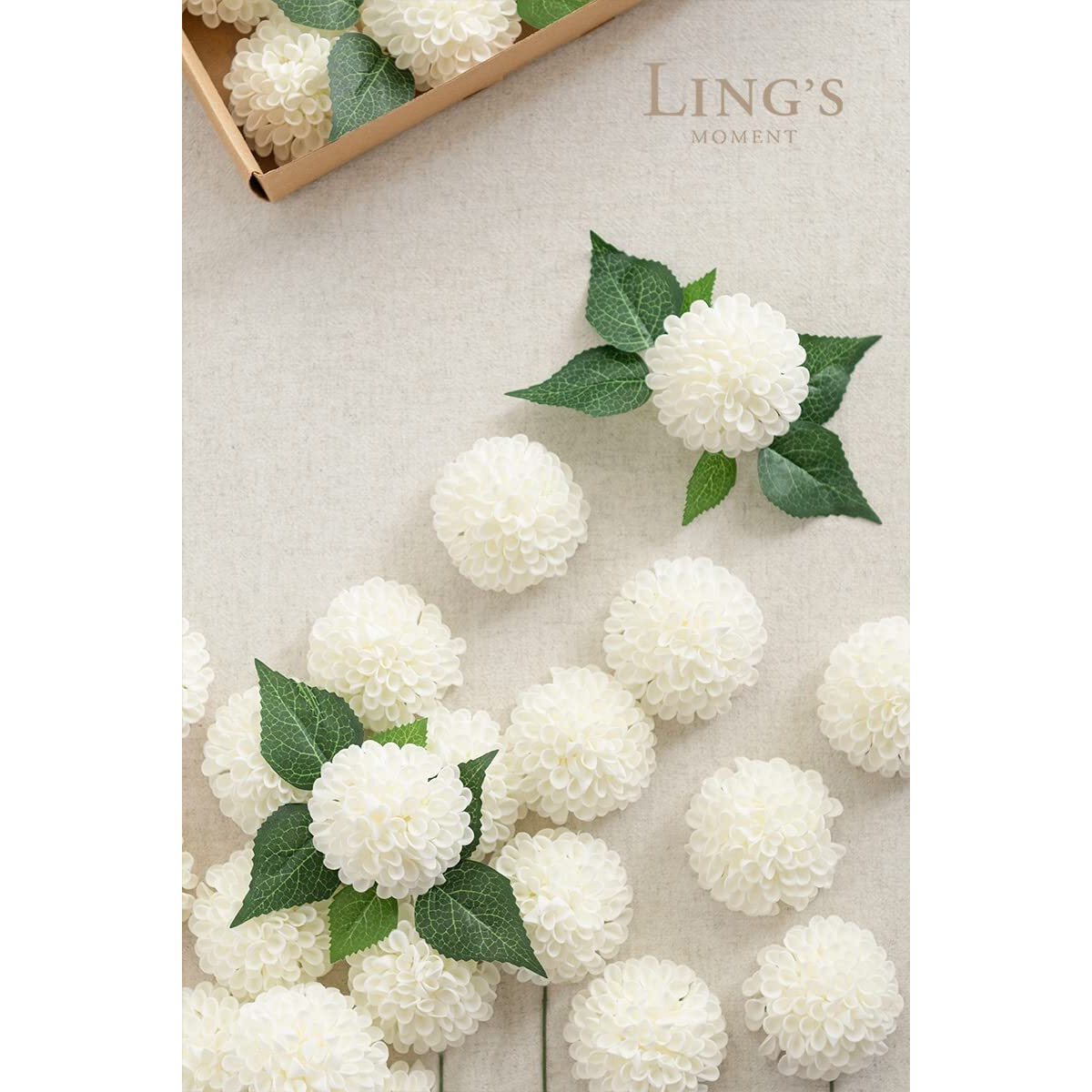 Ling's Moment Flowers Dahlia Artificial Flowers 25Pcs Ivory Flowers Fake Flowers W/Stem For Diy White Wedding Decor Centerpieces Arrangements Bouquets Bridal Shower Home Decorations