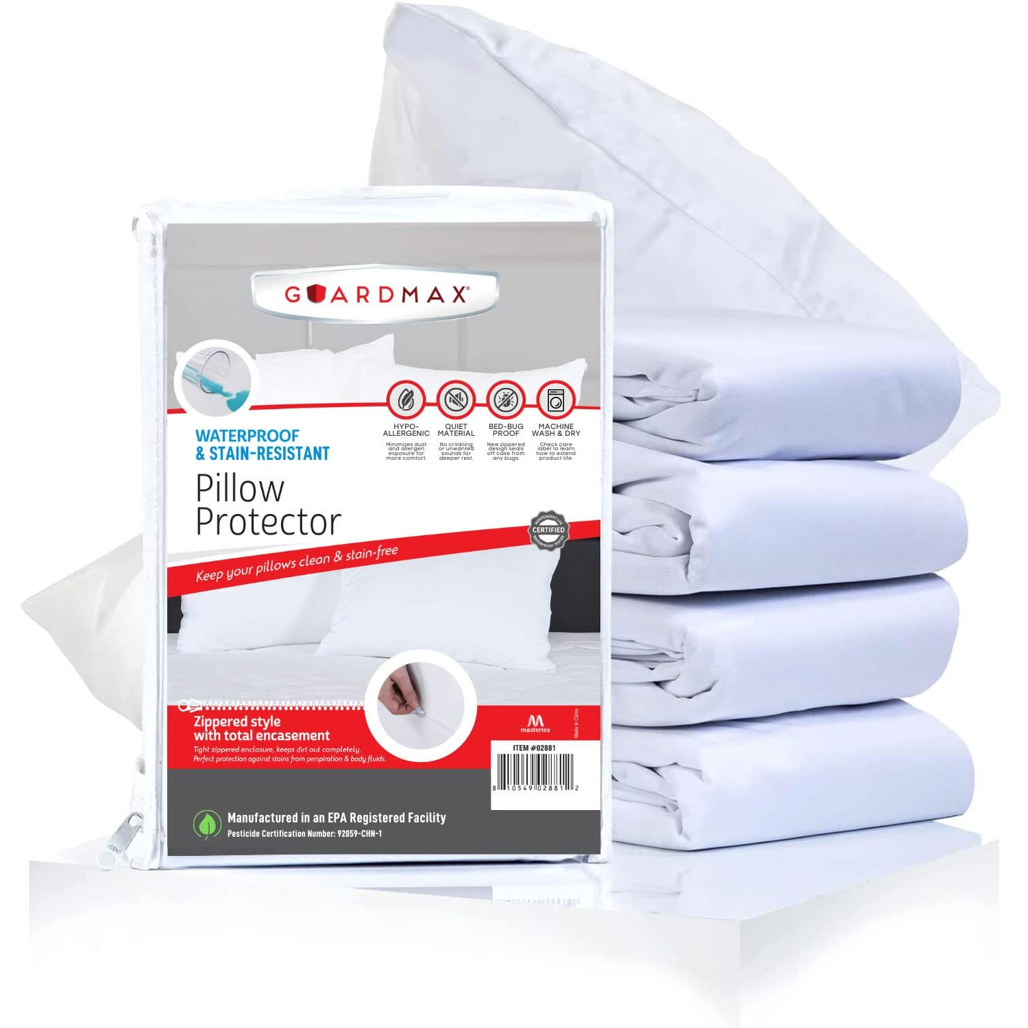 Guardmax Pillow Protector With Zipper King Size - (2 Pack) - Waterproof And Bed Bug Proof Pillow Covers - Pillow Cases Protect Against Allergens, Dust Mites, Bed Bugs, And Liquid Spills.(20 X 36)