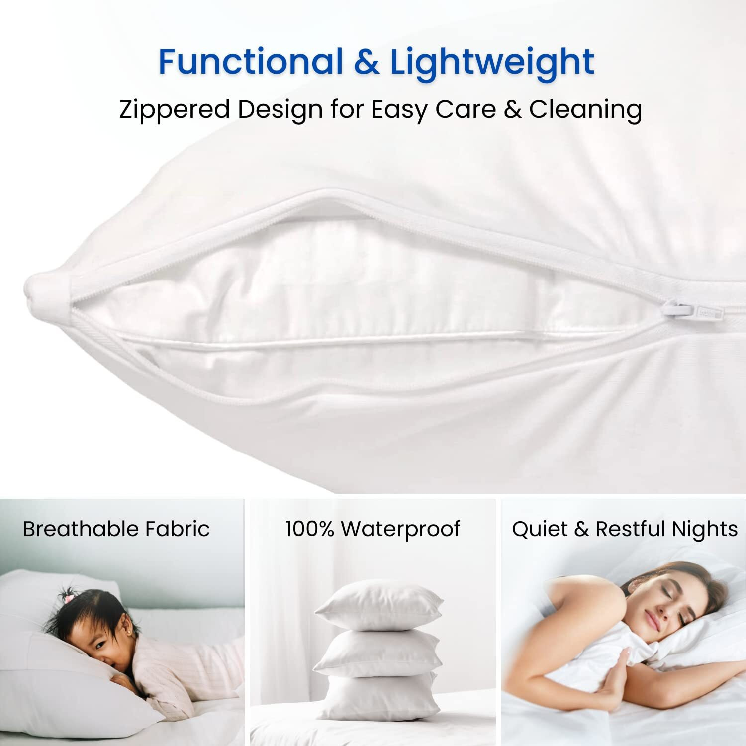 Guardmax Pillow Protector With Zipper King Size - (2 Pack) - Waterproof And Bed Bug Proof Pillow Covers - Pillow Cases Protect Against Allergens, Dust Mites, Bed Bugs, And Liquid Spills.(20 X 36)