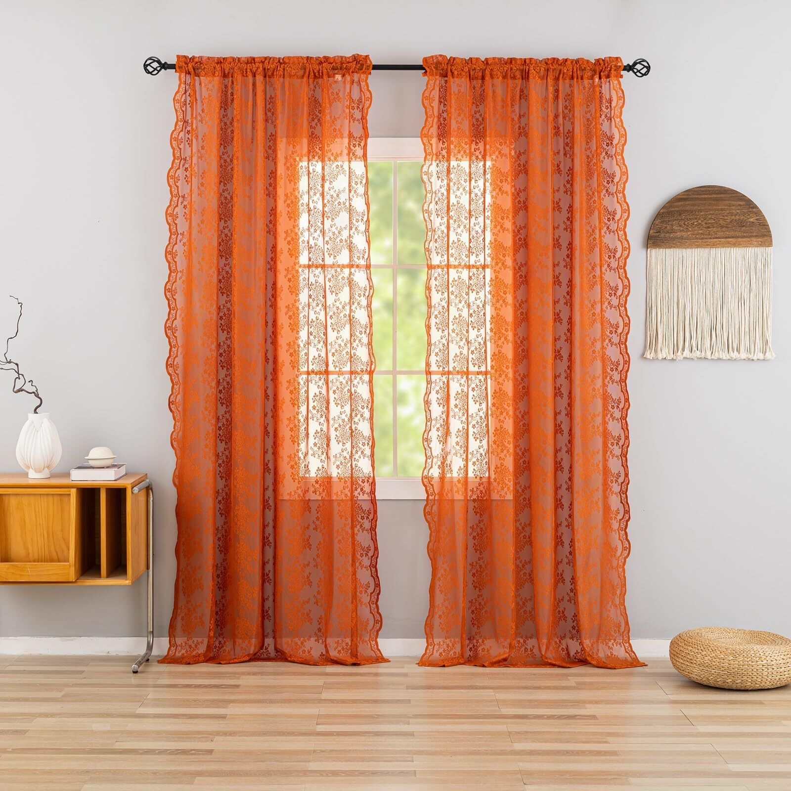 Burnt Orange Curtains For Living Room Rustic Floral Bohemian Curtains 84 Inches Long Set Of 2 Rod Pocket Light Filtering Provide Privacy Drapes For Dining Room Bedroom Kitchen W52 X L84 Terracotta