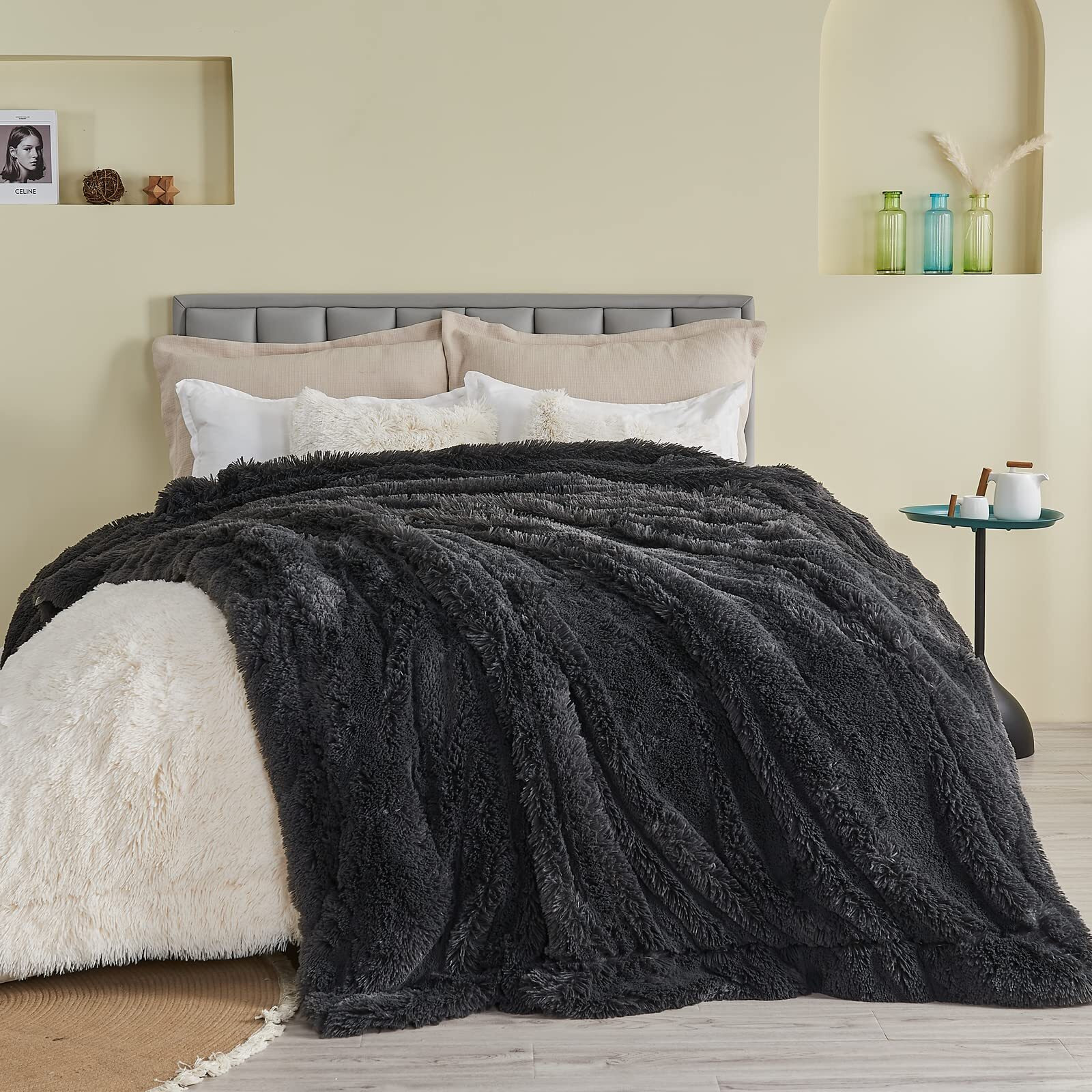 Gonaap Fuzzy Faux Fur Throw Blanket Dark Grey Super Soft Cozy Plush Fuzzy Shaggy Blanket For Couch Sofa Bed (Dark Grey, Throw(50"&quotX60""))