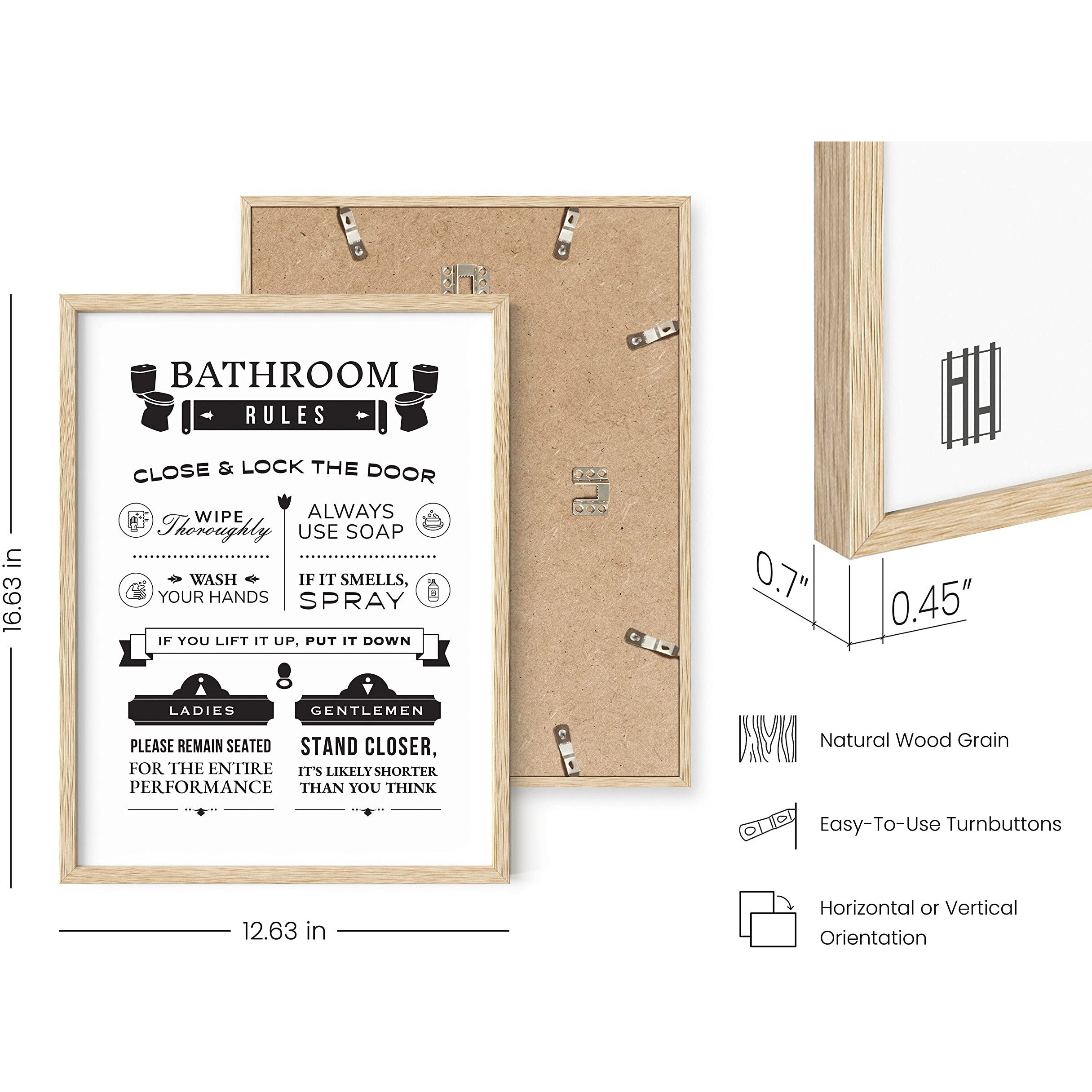 Haus And Hues Funny Bathroom Decor & Bathroom Signs - Funny Bathroom Wall Art & Bathroom Decor Signs, Funny Bathroom Signs, Funny Bathroom Art, Toilet Rules Wall Decor (Beige Frame, 12X16)