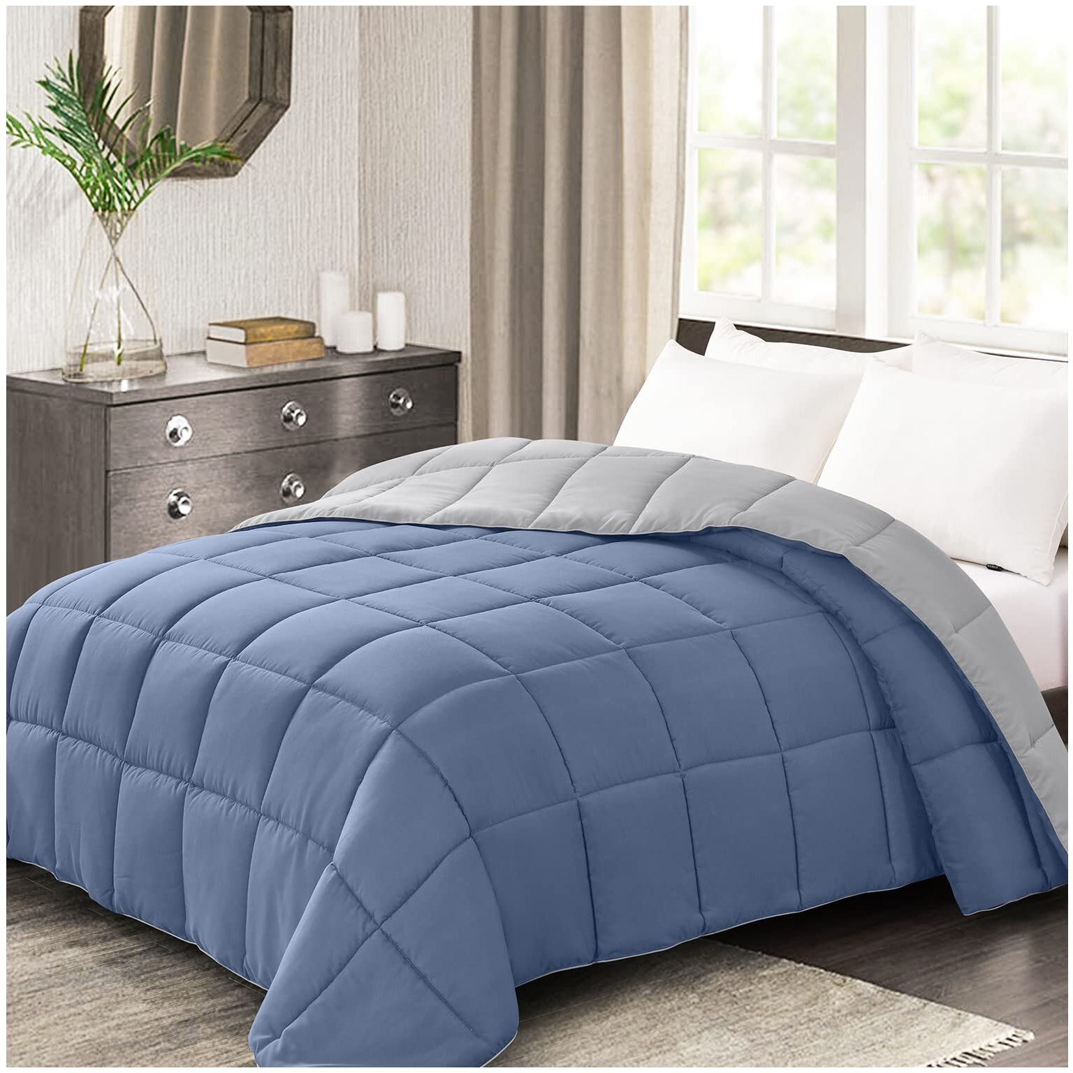 Homelike Moment Lightweight King Comforter - Blue Down Alternative Bedding King Size Comforters, All Season Duvet Insert Quilted Reversible Bed Comforter Soft Cozy King Size Blue/Grey