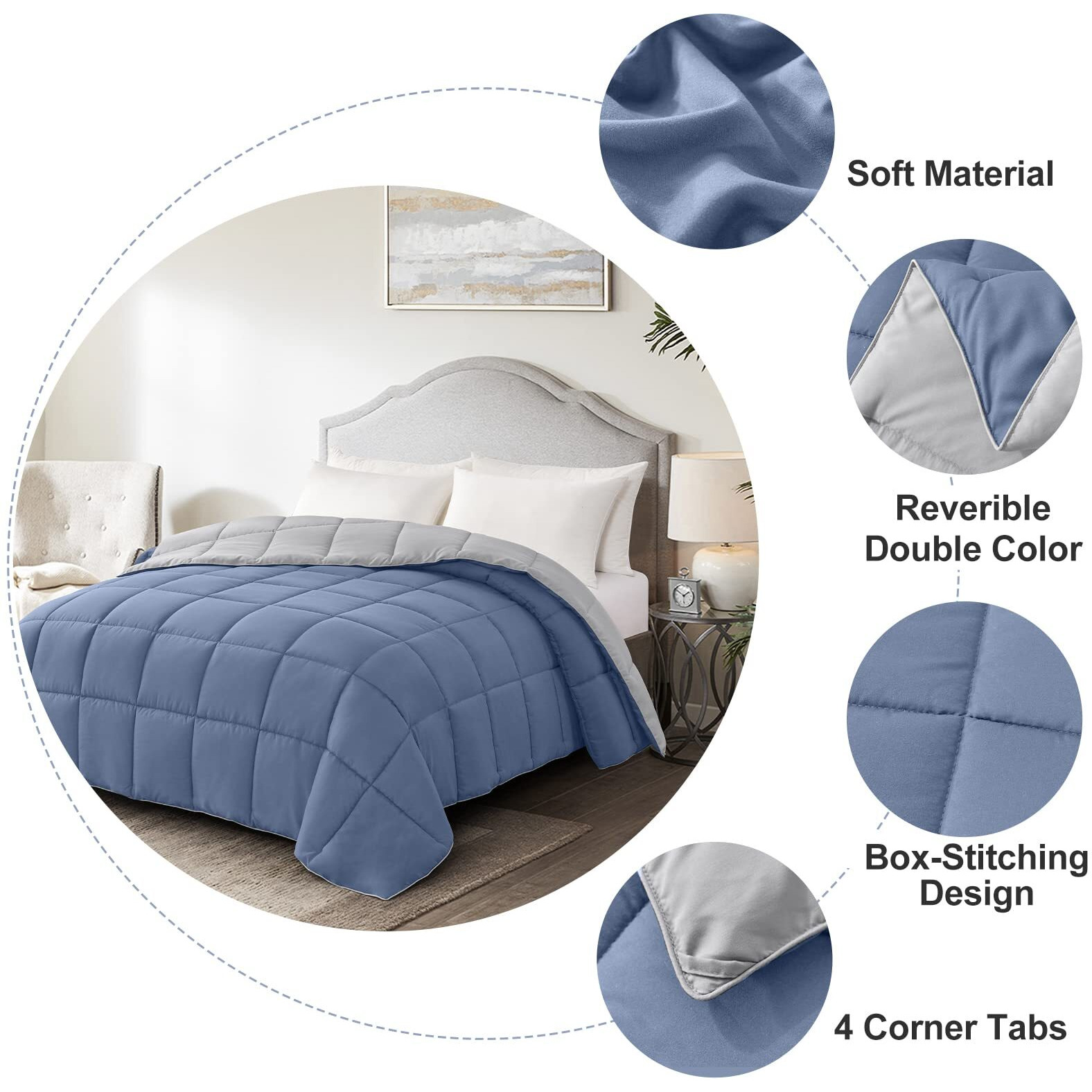 Homelike Moment Lightweight King Comforter - Blue Down Alternative Bedding King Size Comforters, All Season Duvet Insert Quilted Reversible Bed Comforter Soft Cozy King Size Blue/Grey