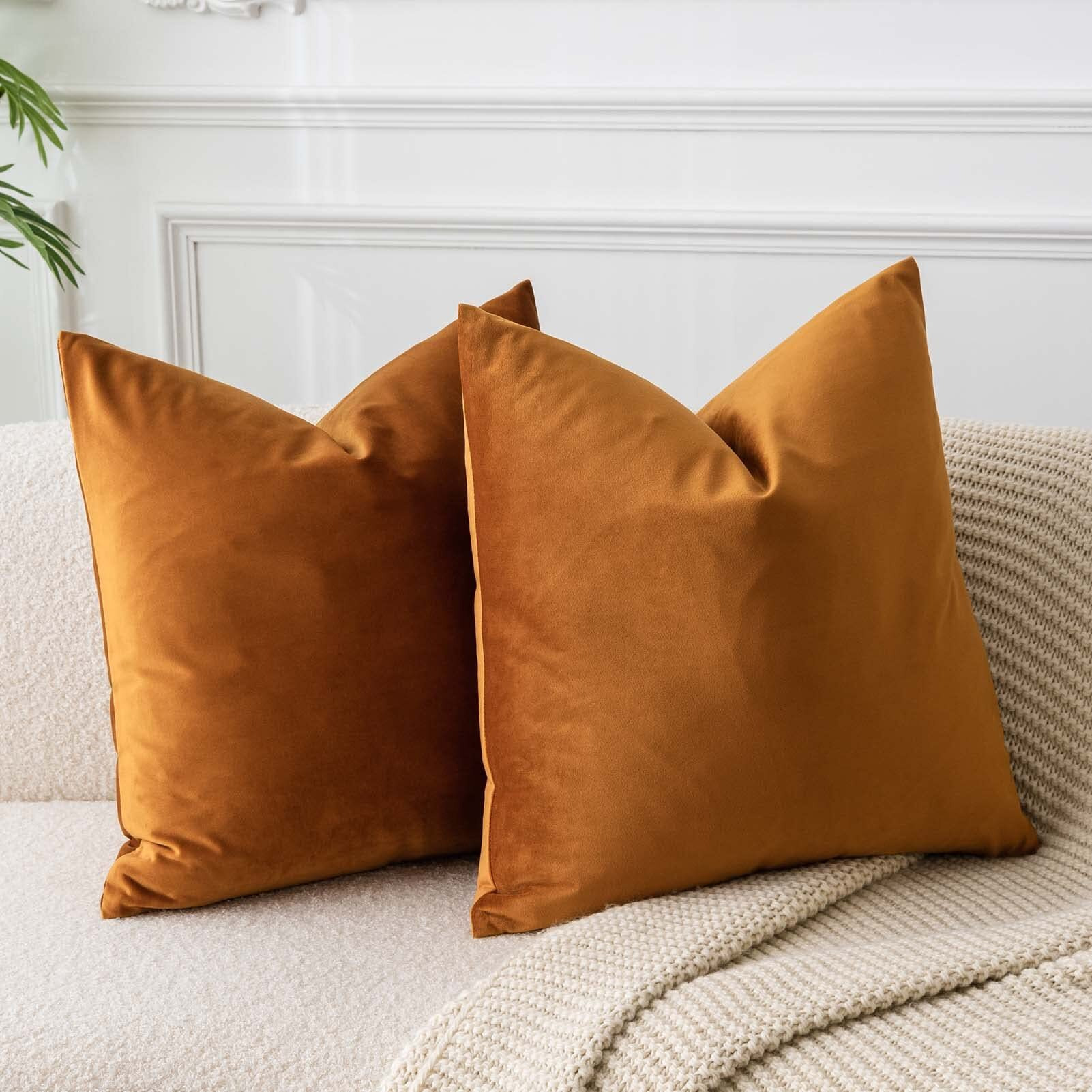 Juspurbet Rust Velvet Throw Pillow Covers 16X16 Inches Set Of 2 With Zipper Decorative Soft Solid Pillow Covers For Couch Bed Sofa Living Room
