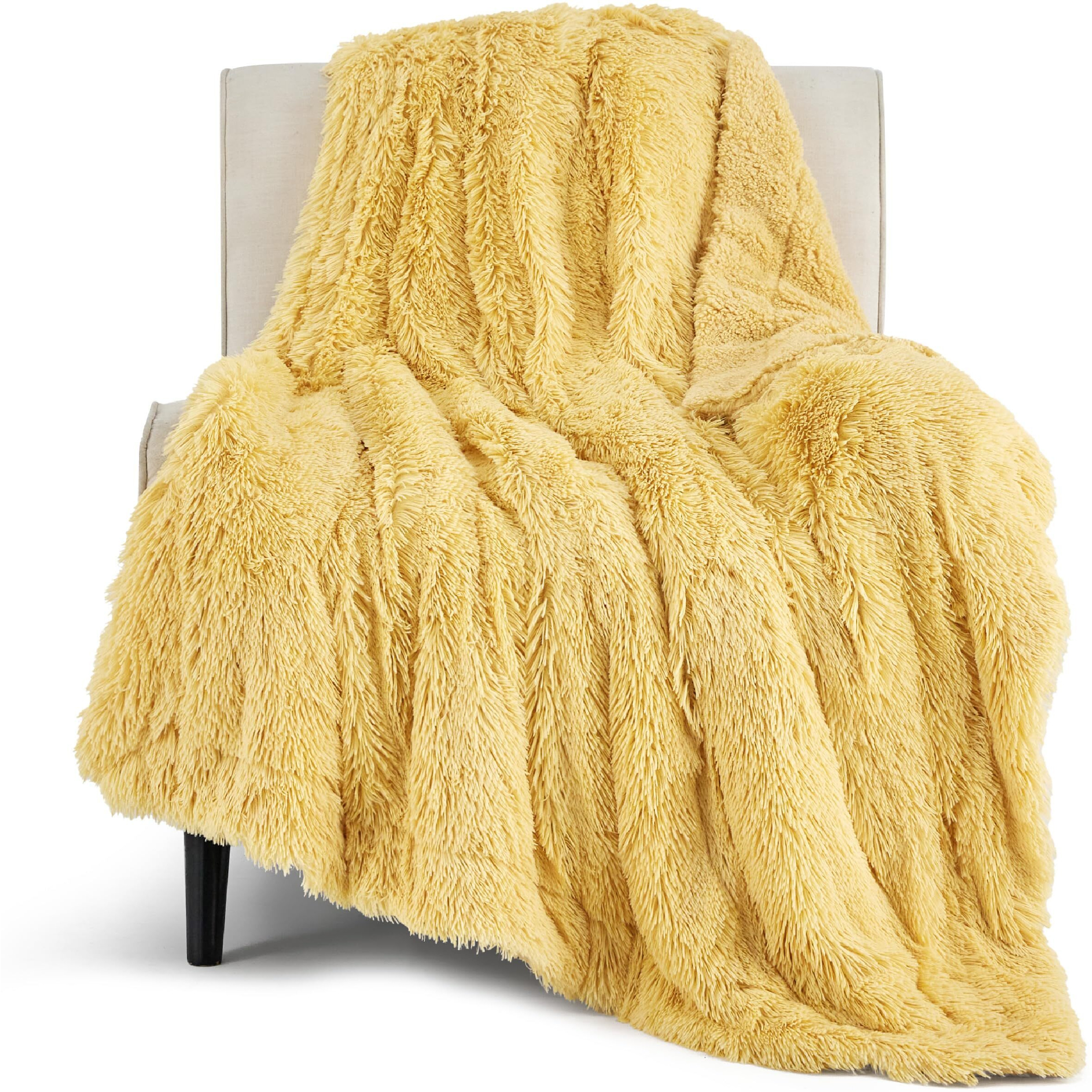Bedsure Soft Fuzzy Faux Fur Twin Blanket Light Yellow - Cozy, Fluffy, Plush Sherpa Fleece Blanket, Furry, Shaggy Blanket For Couch, Bed, Sofa, Thick Warm Blankets For Women, 60X80 Inches, 640 Gsm