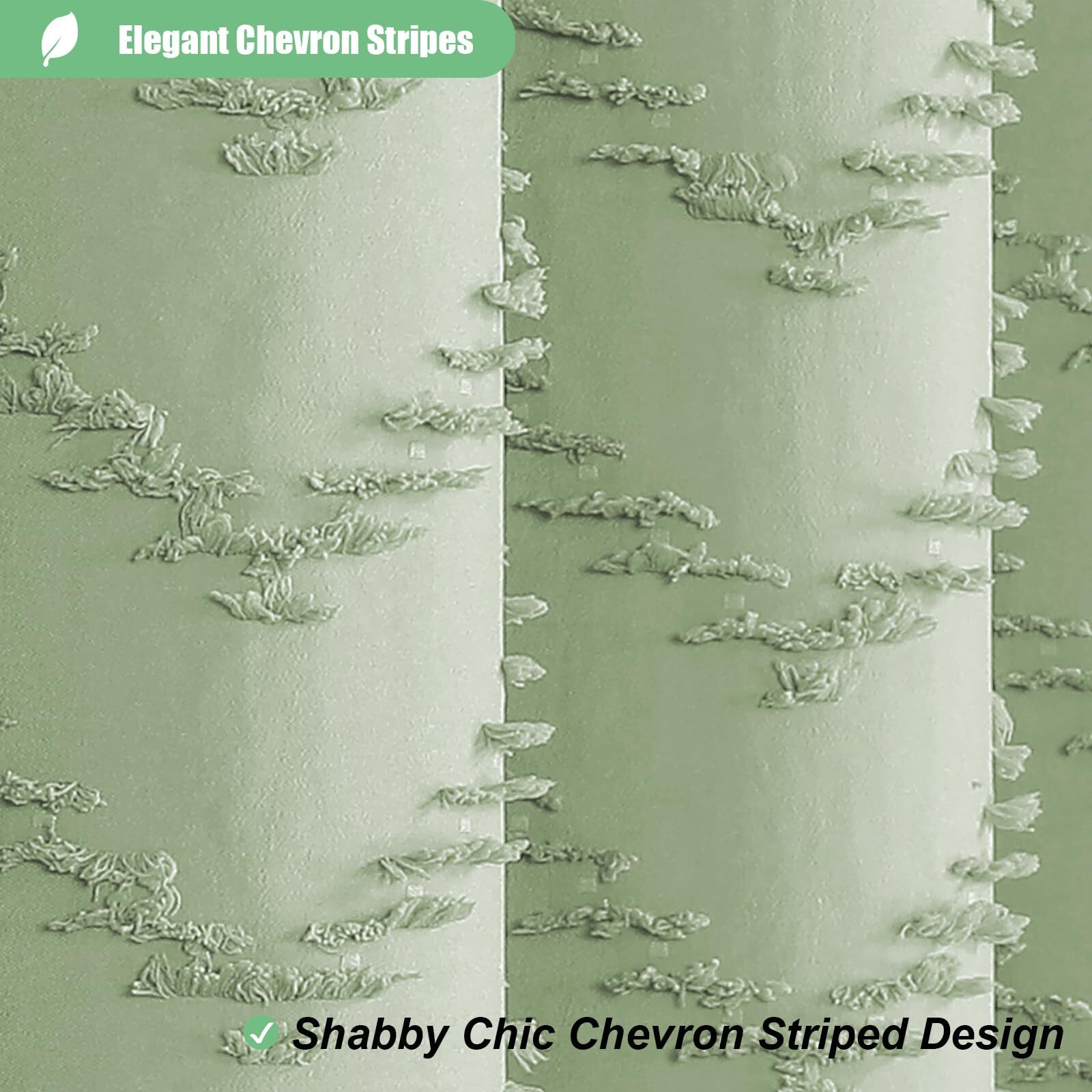 Dynamene Stall Fabric Shower Curtain, 54X78 Inch Boho Tufted Chevron Striped Shower Curtains For Bathroom, Minimalist Heavy Duty Cloth Shower Curtain Set With 10 Hooks, Machine Washable, Sage Green