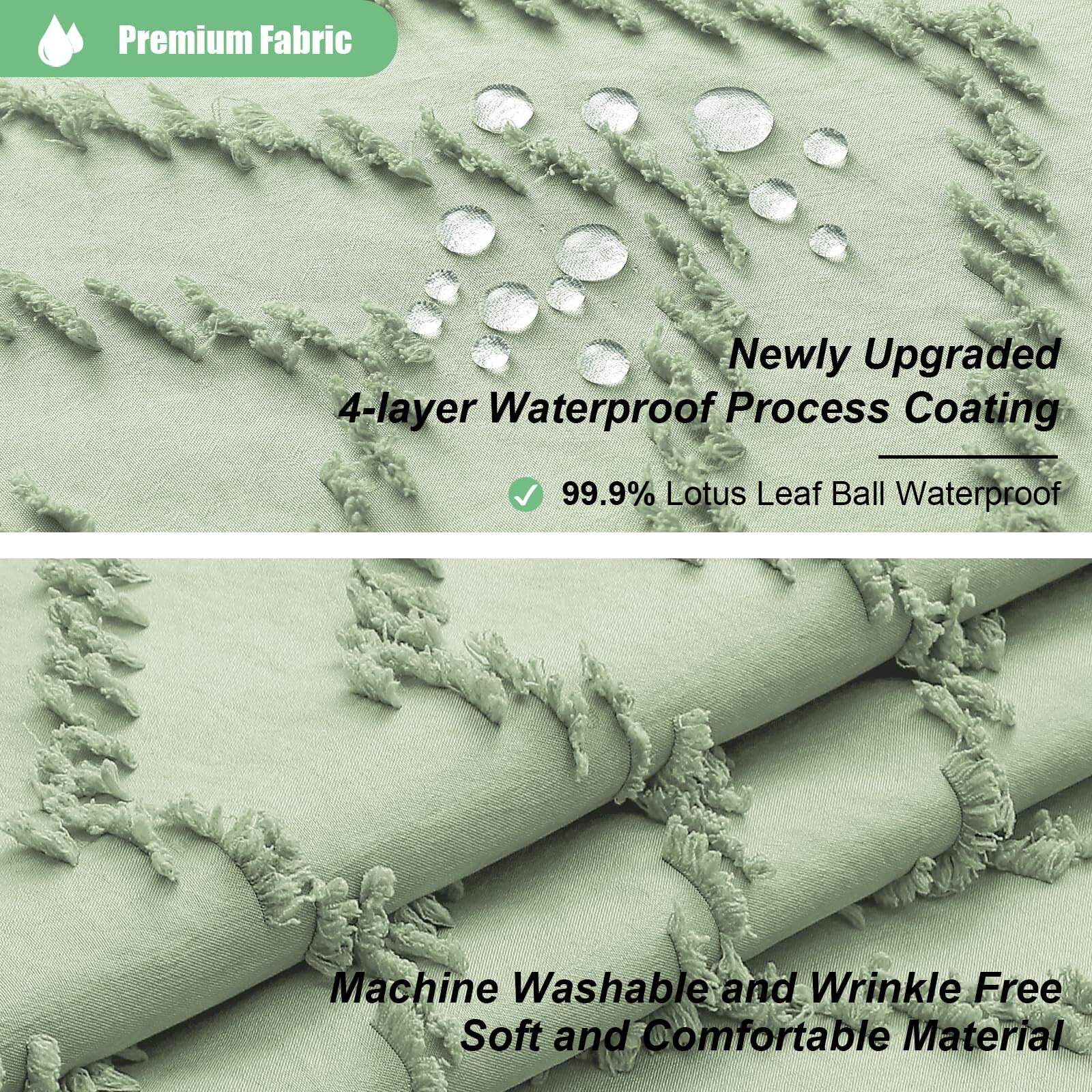 Dynamene Stall Fabric Shower Curtain, 54X78 Inch Boho Tufted Chevron Striped Shower Curtains For Bathroom, Minimalist Heavy Duty Cloth Shower Curtain Set With 10 Hooks, Machine Washable, Sage Green