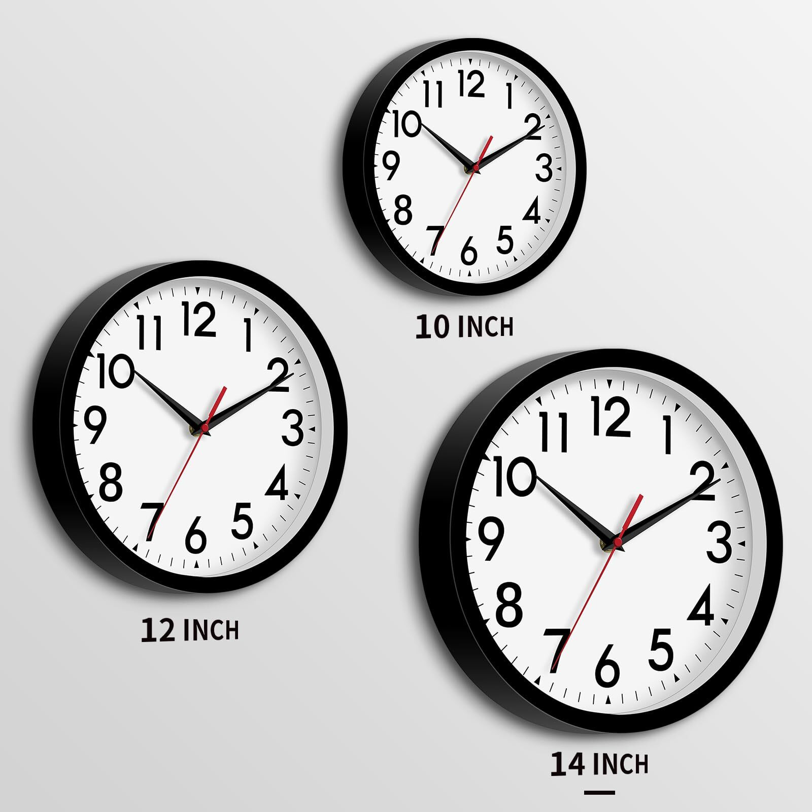 Daxsmy 14 Inch Wall Clock, Large Wall Clocks Battery Operated, Big Silent Non-Ticking Analog Clock Decorative For Living Room, Office, Kitchen, Outdoor,Classroom, Bedroom, Bathroom, School(Black)