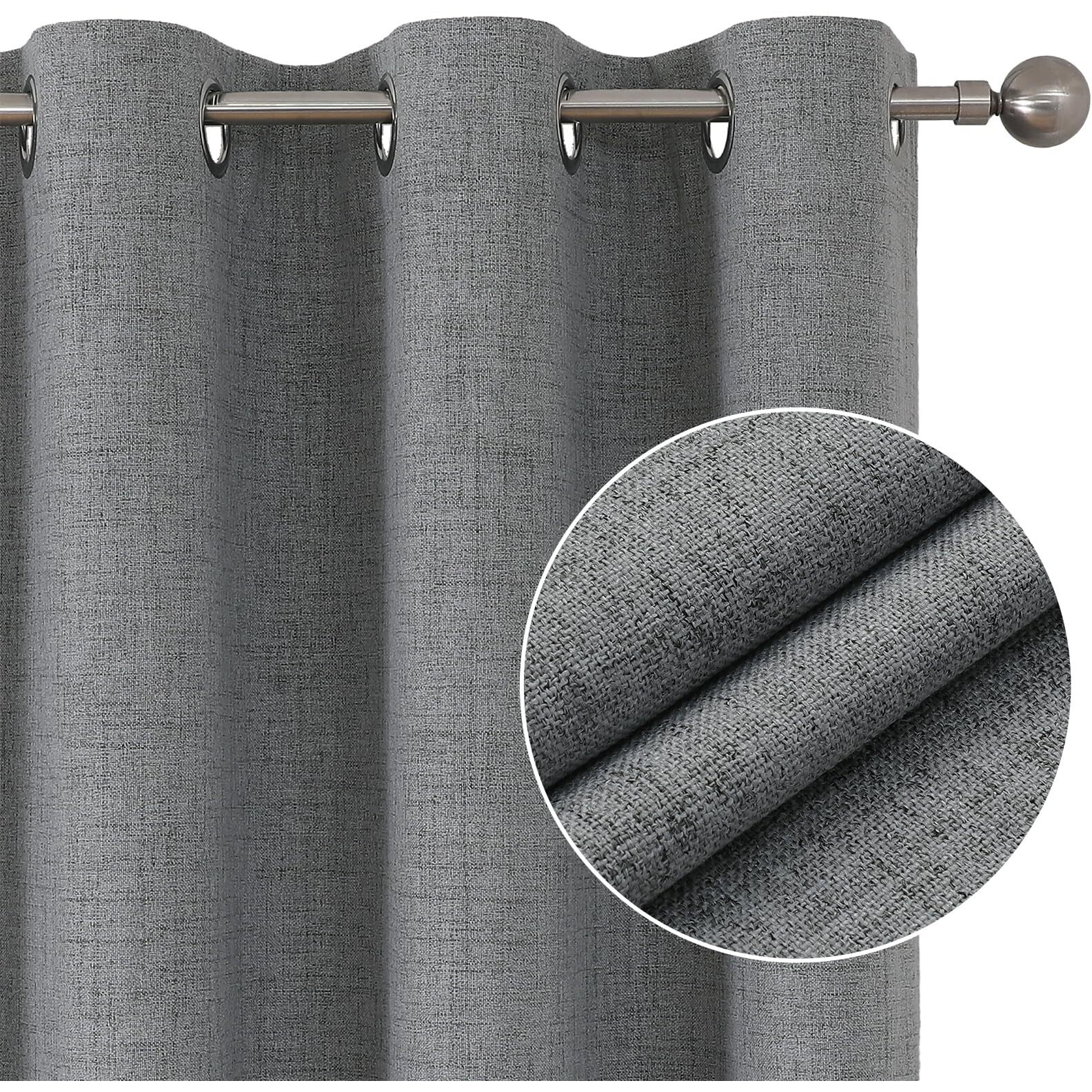 Joydeco Light Grey Blackout Curtains 120 Inches Long For Living Room, 100% Blackout Light Grey Curtains For Bedroom, Linen Room Darkening Burlap Grommet Textured Drapes (52X120 Inch, Light Grey)