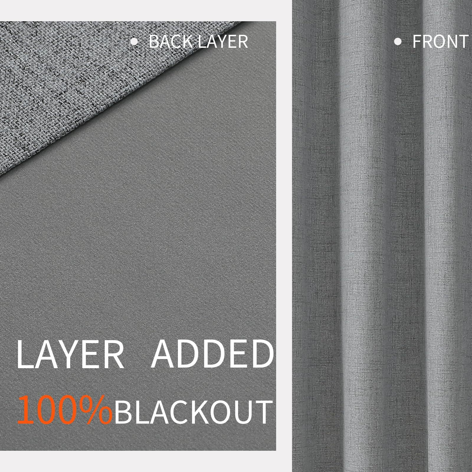 Joydeco Light Grey Blackout Curtains 120 Inches Long For Living Room, 100% Blackout Light Grey Curtains For Bedroom, Linen Room Darkening Burlap Grommet Textured Drapes (52X120 Inch, Light Grey)