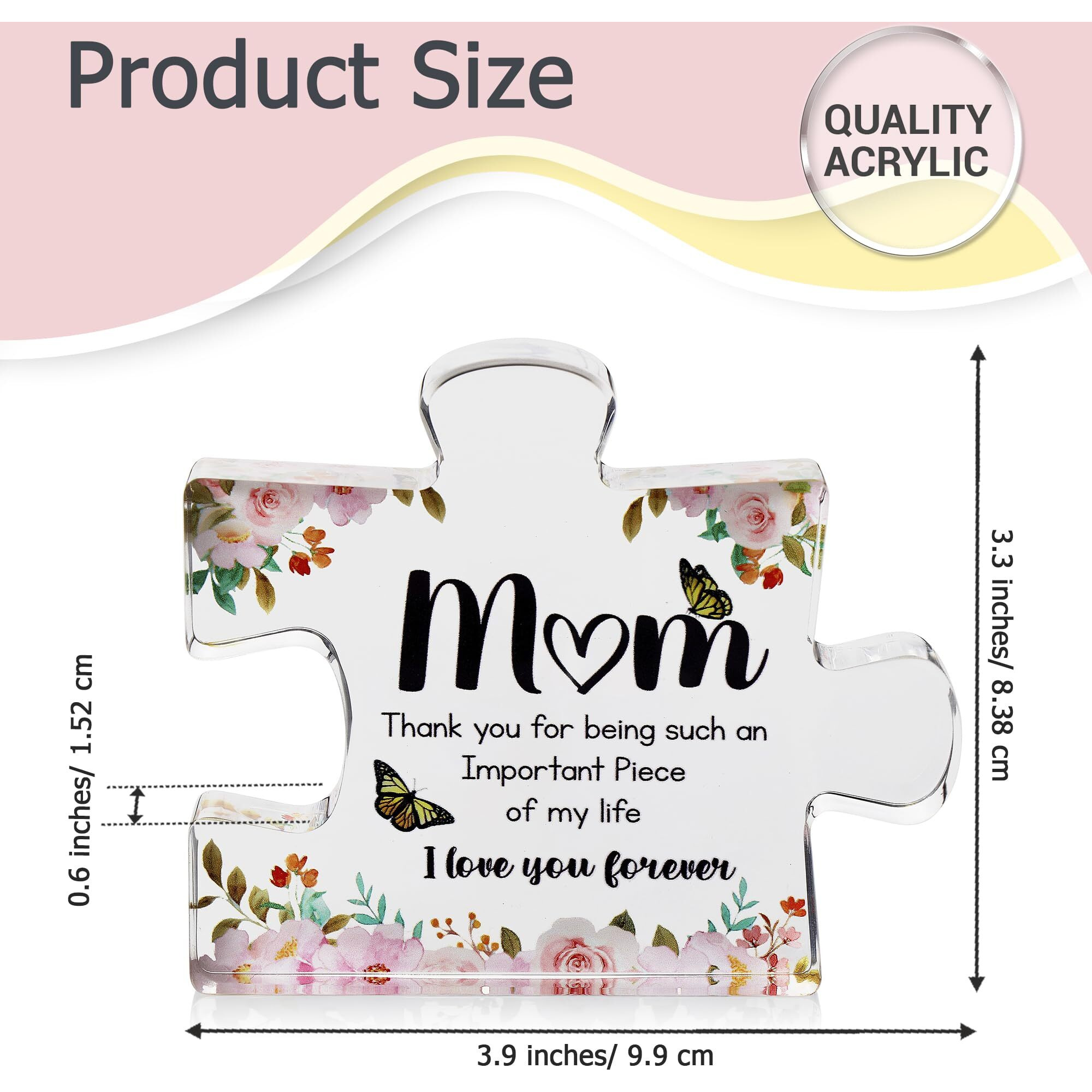 Gifts For Mom - Cute Engraved Acrylic Block Puzzle Piece - Adorable Mum Gift From Son, Daughter - Fun Christmas, Mothers Day, Retirement Gift Idea - Fancy Decoration Piece For Home, Office