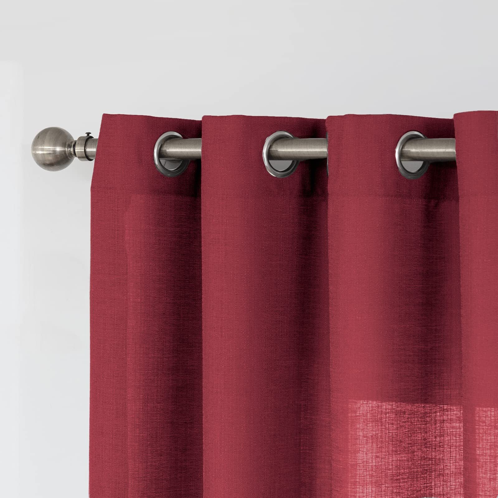 Melodieux Burgundy Semi Sheer Curtains 84 Inches Long For Small Windows Living Room Bedroom Linen Look Rustic Grommet Voile Drapes, 42 X 84 Inch (2 Panels)