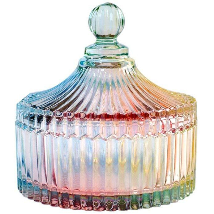 Choold Luxury Colorful Tent Shaped Crystal Candy Jar With Lid,Clear Glass Apothecary Jar Wedding Candy Buffet Jar Food Jar (10Oz/24Oz)