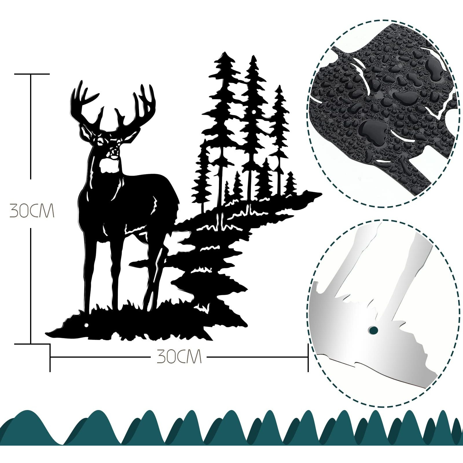 Moxweyeni Metal Deer Wall Art Forest Deer Wall Decor Metal Tree Wall Art Metal Deer Decor Rustic Forest Hunting Sign For Living Room Bedroom Bathroom Indoor Outdoor, 11.8 X 7.9 Inch(Black)