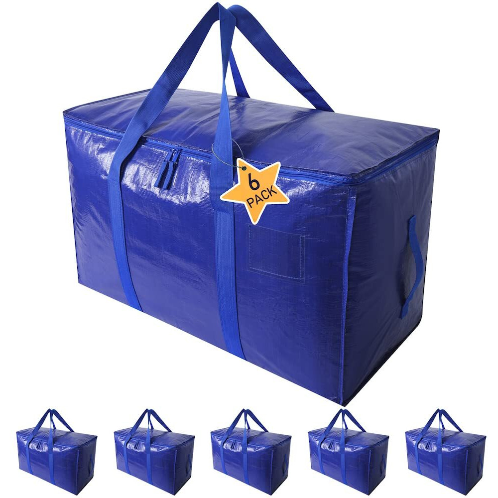 Moving Bags Heavy Duty Extra Large Storage Tote For Space Saving, Traveling Organizer, With Zippers & Strong Carrying Handles Alternative To Moving Boxes, Packing Supplies (Set Of 6)
