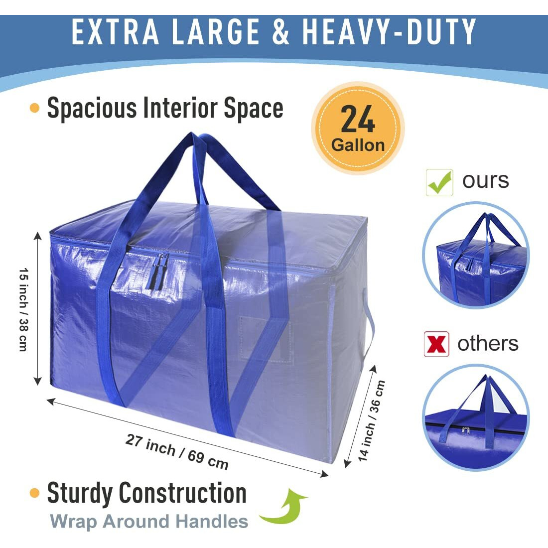 Moving Bags Heavy Duty Extra Large Storage Tote For Space Saving, Traveling Organizer, With Zippers & Strong Carrying Handles Alternative To Moving Boxes, Packing Supplies (Set Of 6)