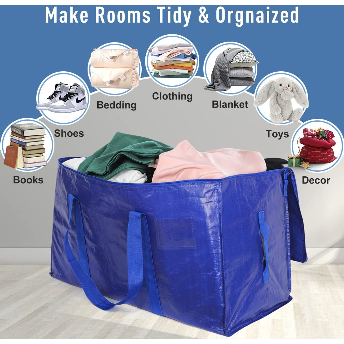 Moving Bags Heavy Duty Extra Large Storage Tote For Space Saving, Traveling Organizer, With Zippers & Strong Carrying Handles Alternative To Moving Boxes, Packing Supplies (Set Of 6)