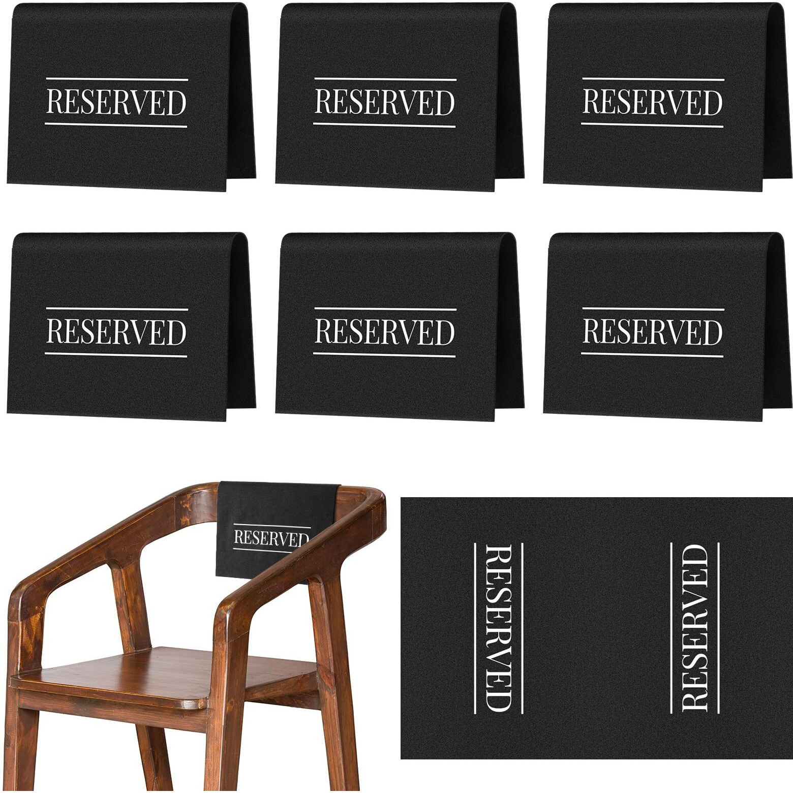 6 Pieces Reserved Chair Signs Church Pew Reserved Sign Black Reserved Seating Placeholder With White Printed Words For Weddings Parties Celebrations Receptions Church Or Event