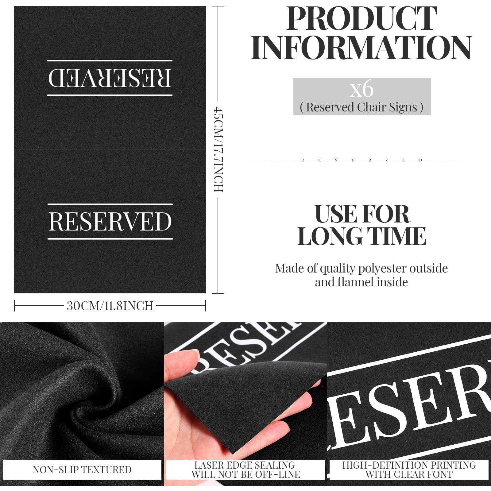6 Pieces Reserved Chair Signs Church Pew Reserved Sign Black Reserved Seating Placeholder With White Printed Words For Weddings Parties Celebrations Receptions Church Or Event