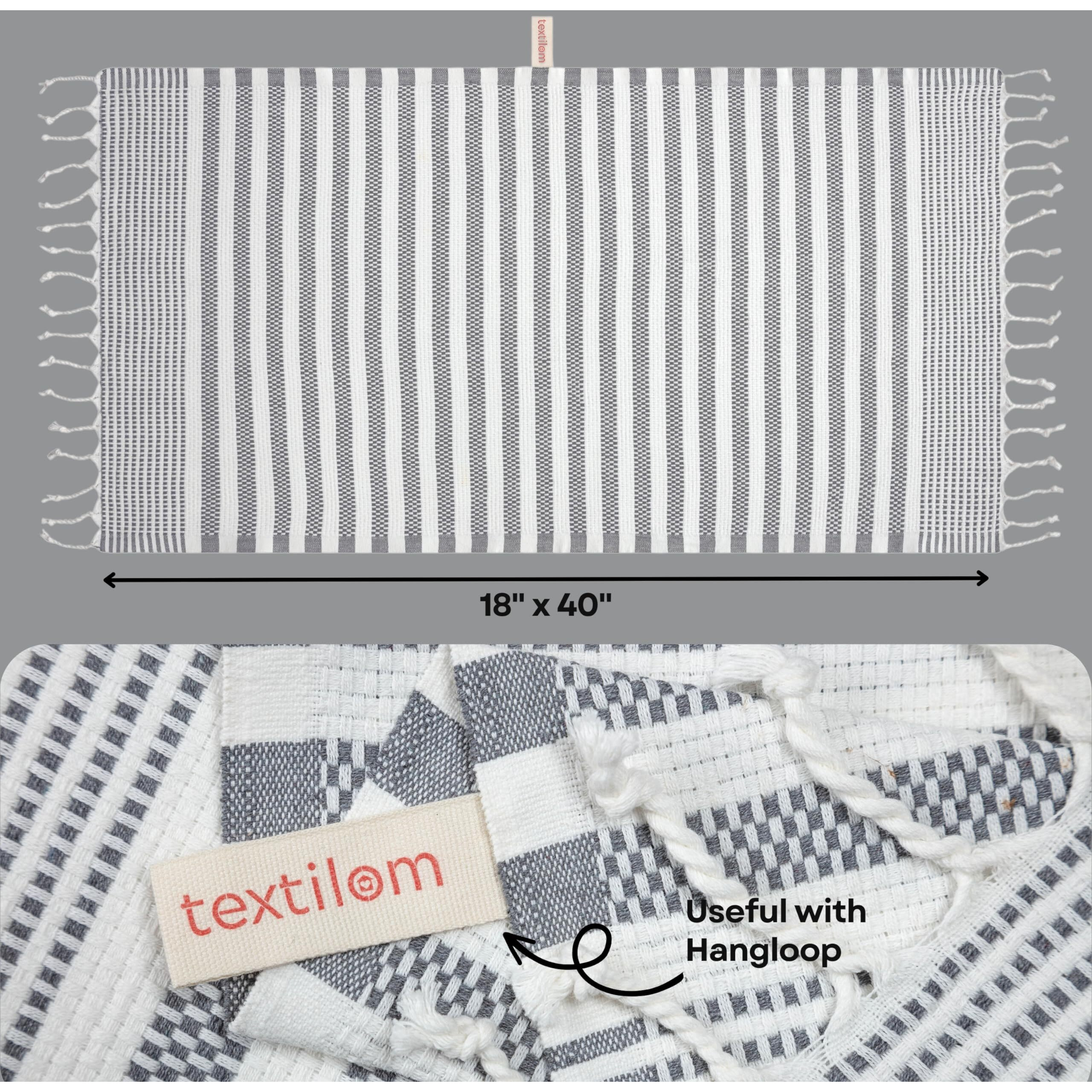 Textilom Turkish Hand Towels For Bathroom Set Of 2 I Bathroom Hand Towels & Kitchen Hand Towels & Decorative Hand Towels For Bathroom, Yoga, Gym, Workout, Tea, Face I 18''X40'', Turkish Cotton I-Grey