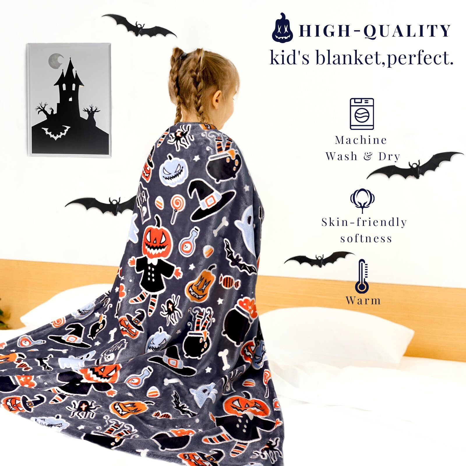 Halloween Blanket Cozy Soft Lightweight Fleece Fall Pumpkin Throw Blankets Glow In The Dark Blankets Gifts Decor For Girls Boys Teens Kids Women Birthday