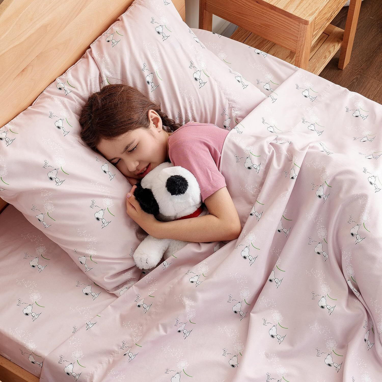 Berkshire Blanket Peanuts Kids Sheet Set Queen Size - 4 Pieces,Cute Character Snoopy Printed Soft Microfiber Bed Sheets,Peanuts Make A Wish Spring Pink