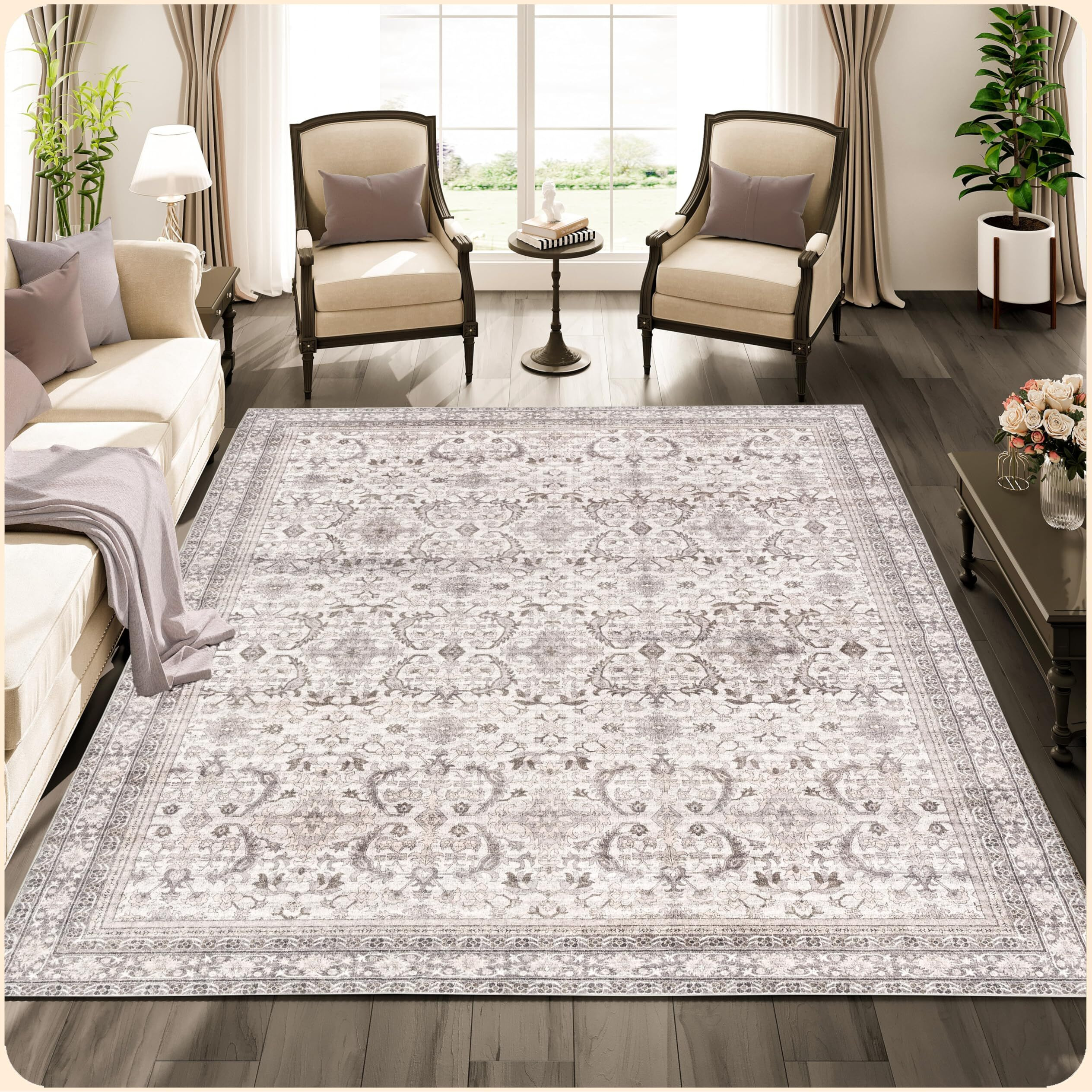 Istana Area Rugs 8X10 - Beige Area Rug - Foldable 8 X 10 Rug - Stain Resistant Rug For Bedroom - Washable Area Rugs 8X10-8X10 Washable Rug - Eco-Friendly Farmhouse Rugs For Living Room 8X10