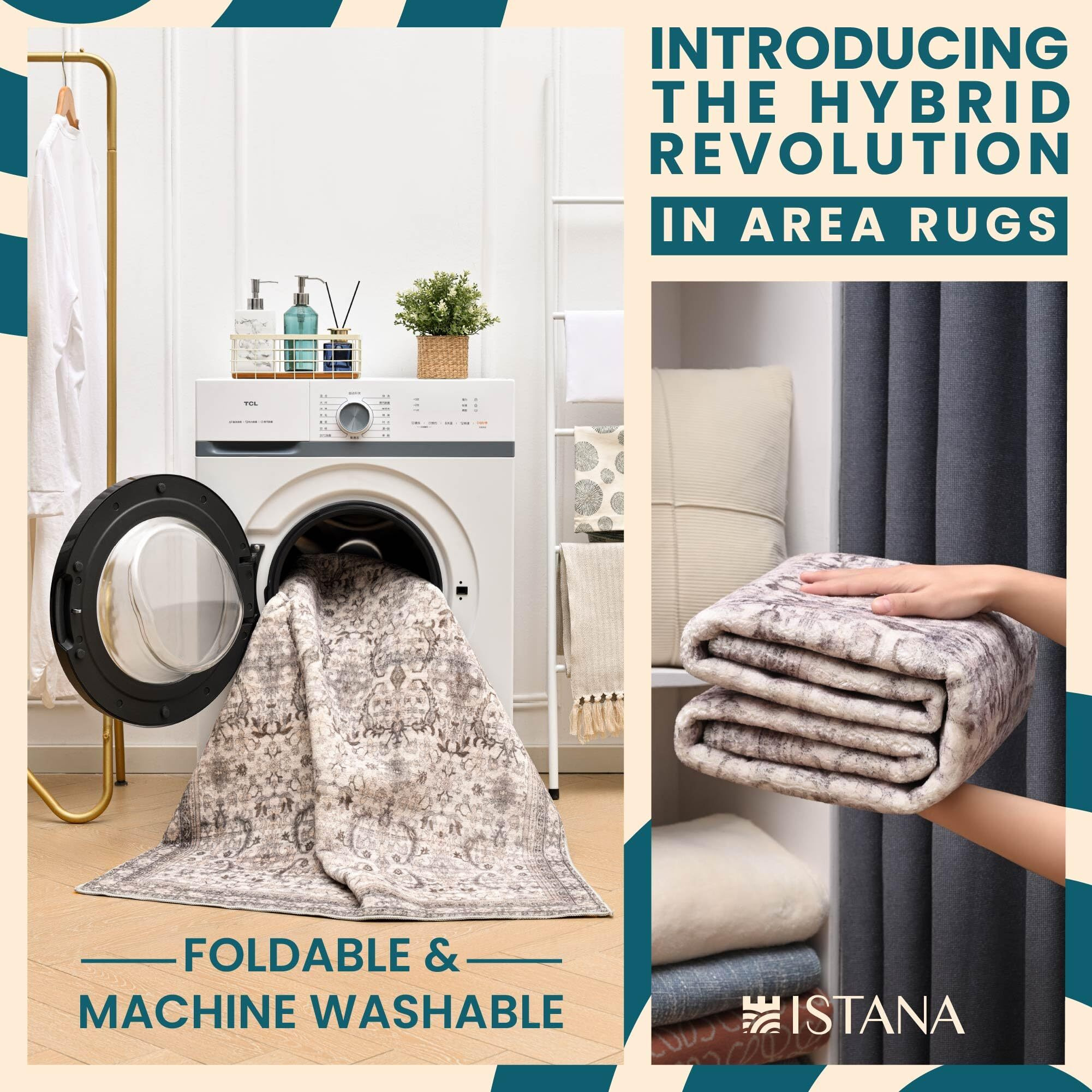 Istana Area Rugs 8X10 - Beige Area Rug - Foldable 8 X 10 Rug - Stain Resistant Rug For Bedroom - Washable Area Rugs 8X10-8X10 Washable Rug - Eco-Friendly Farmhouse Rugs For Living Room 8X10