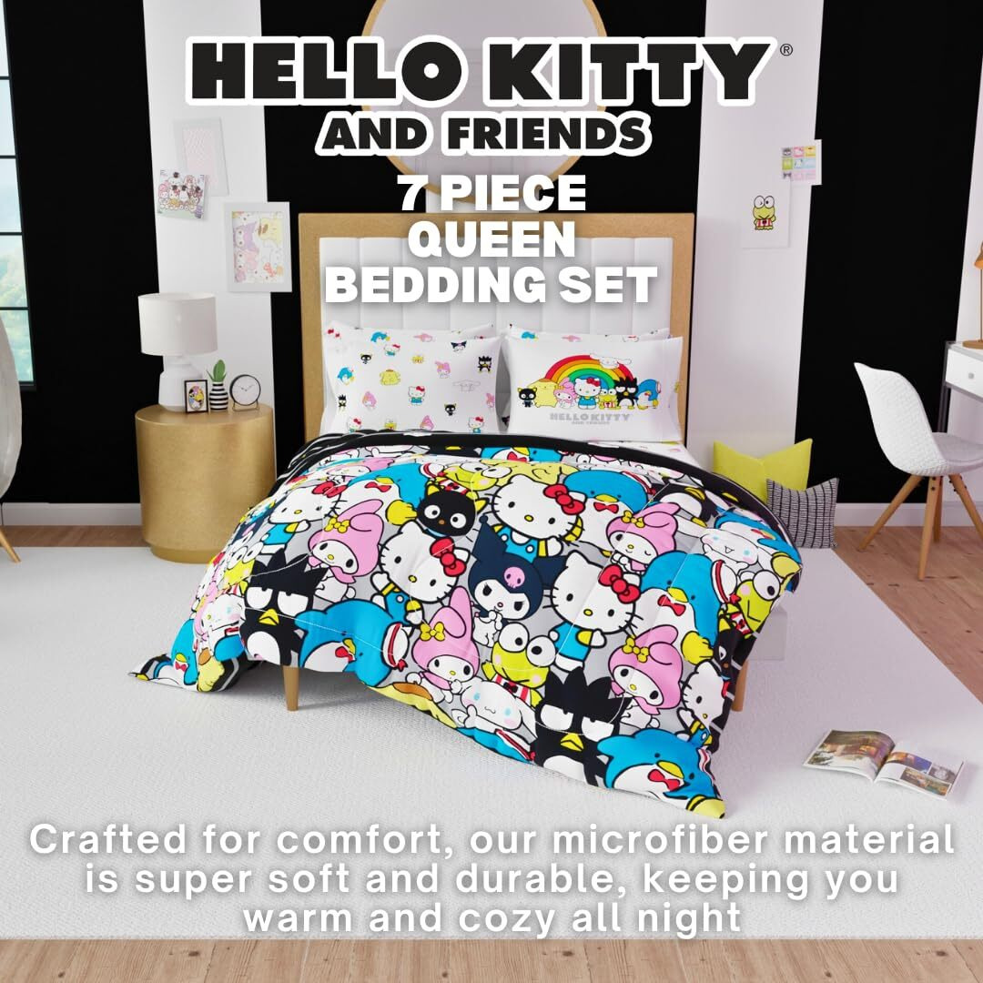 Franco Sanrio Hello Kitty & Friends Bedding 7 Piece Super Soft Comforter And Sheet Set With Sham, Queen, (100% Official Licensed Product) Collectibles