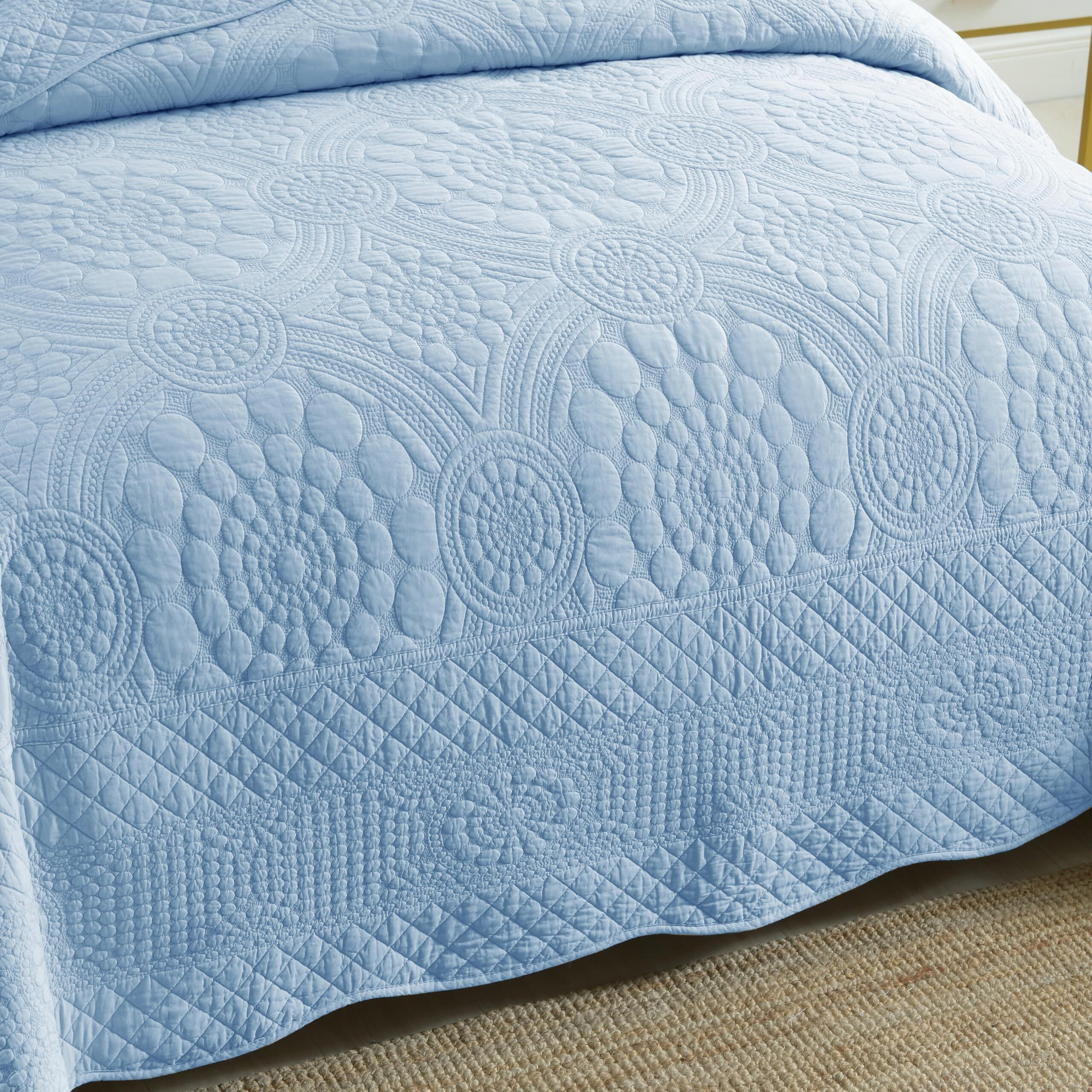 Marcielo 3-Piece 100% Cotton Oversized Bedspread Quilt Set Coverlet Set Farmhouse Bedding Set Tf, Light Blue, King