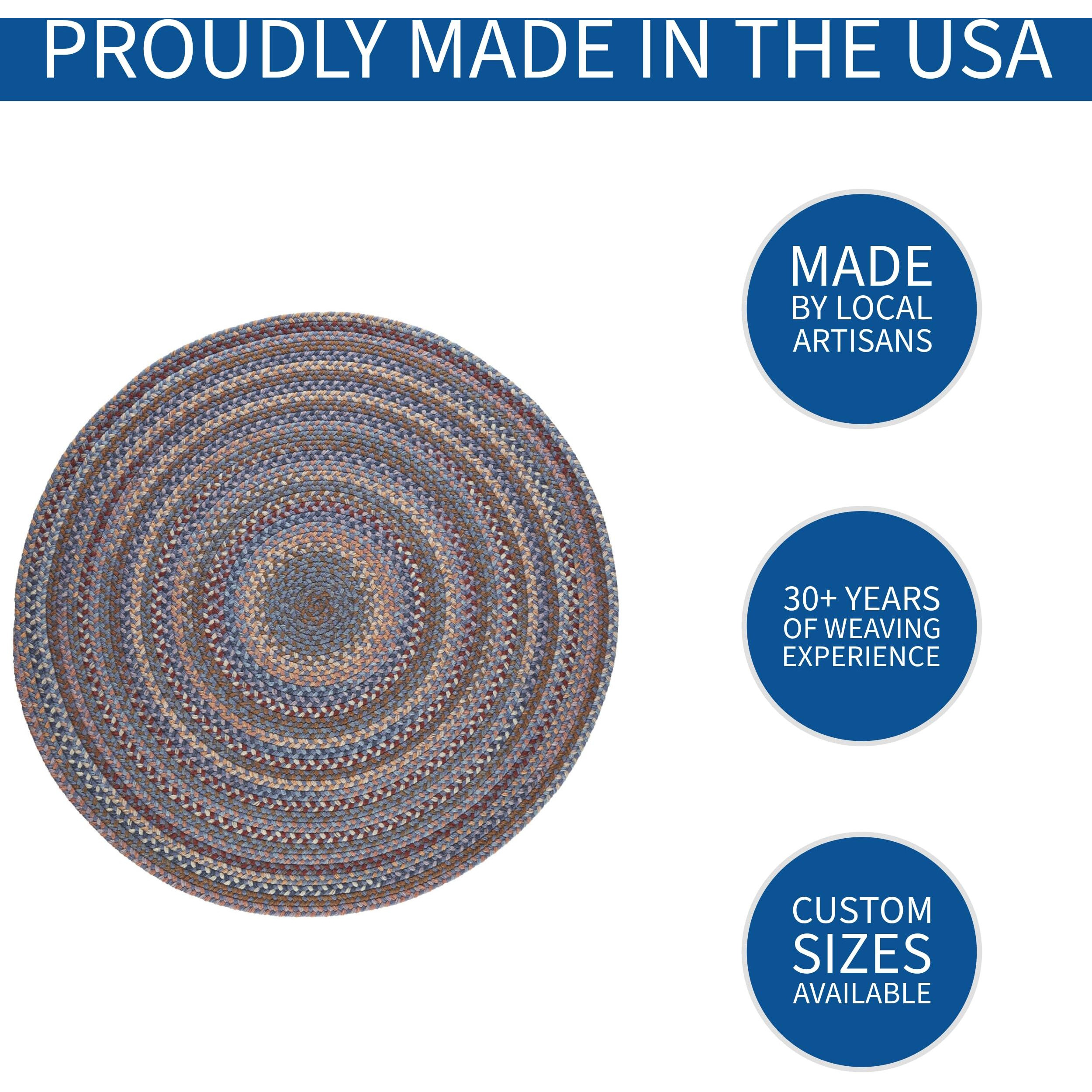 Super Area Rugs Premium Wool Braided Rug - Soft & Reversible Woven Rug- Made In Usa - Blue, 8 ' X 8 ' Round
