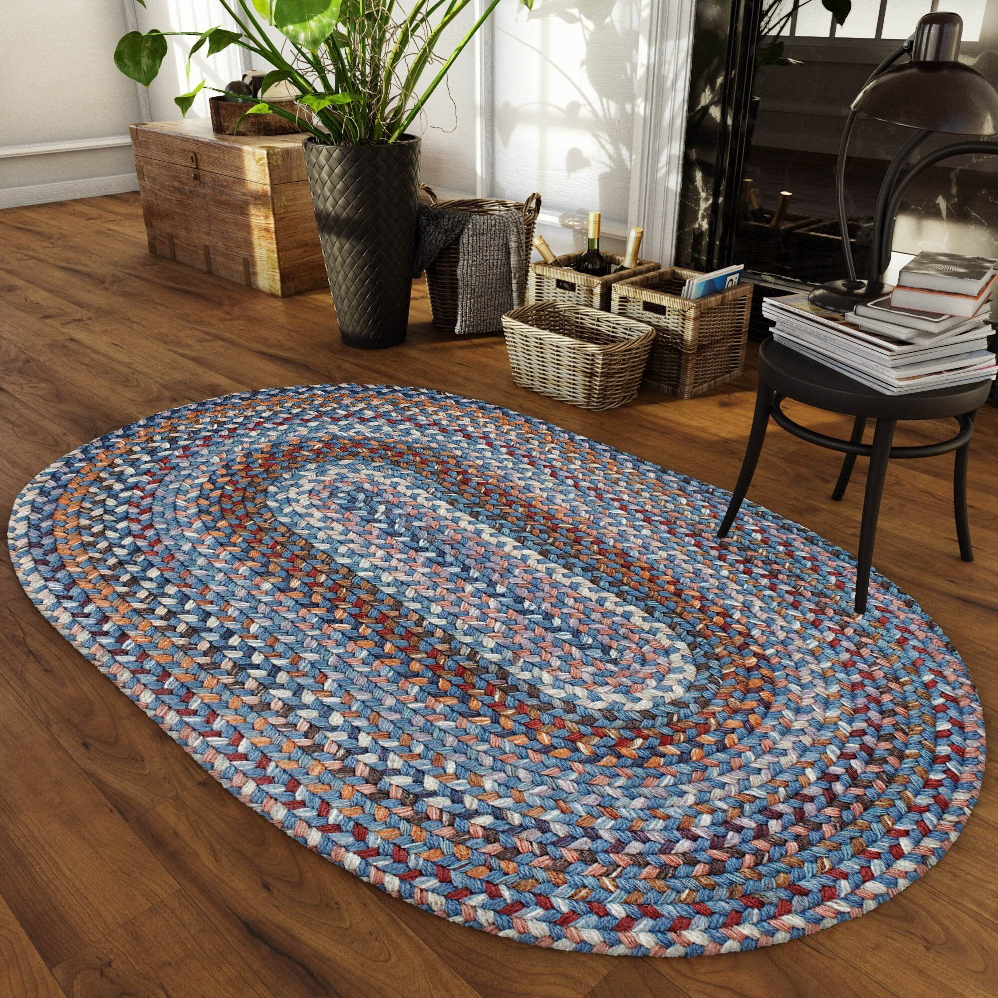 Super Area Rugs Tribeca Soft & Reversible Wool Braided Rug, Made In Usa, Blue Dragon, 7' X 9'