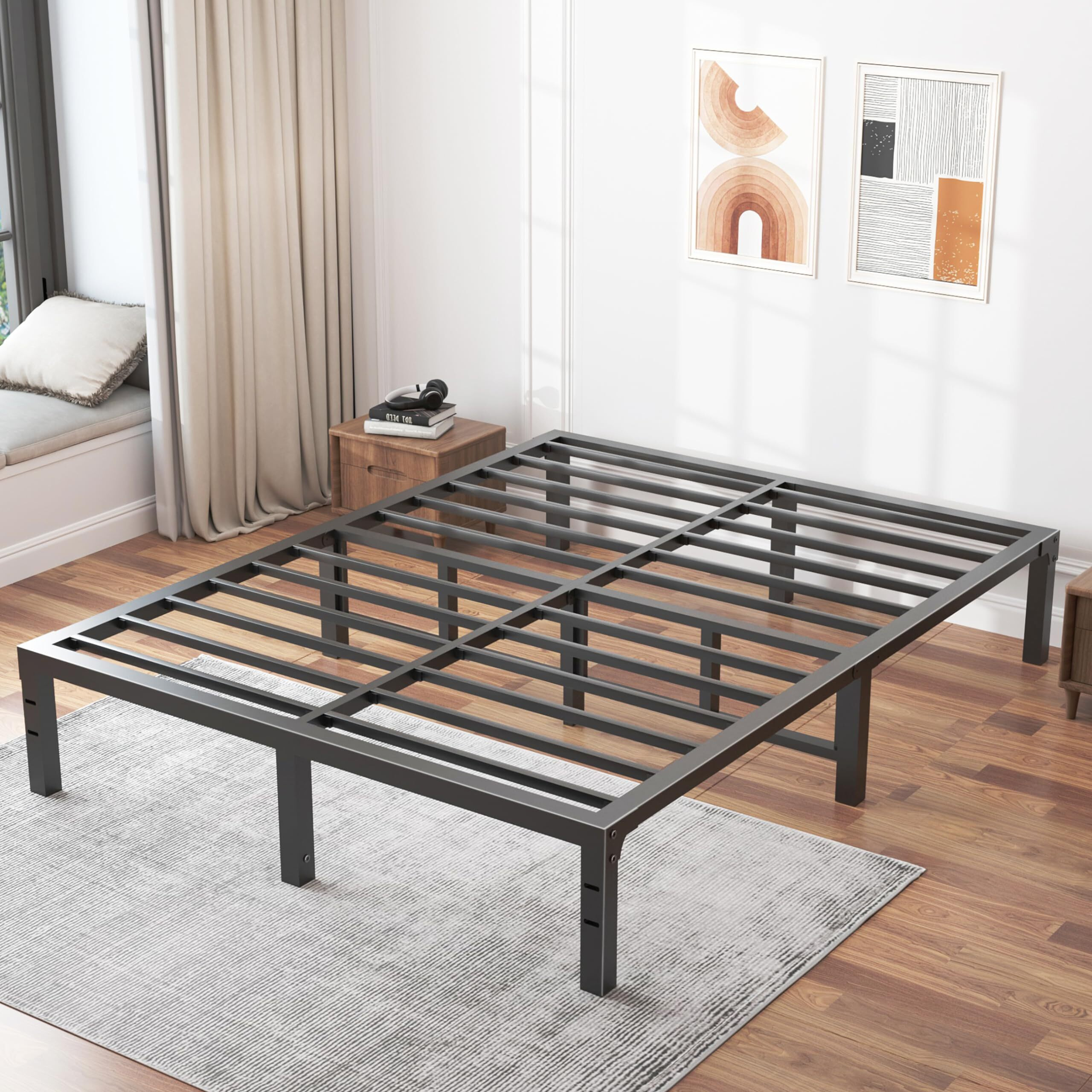 Fuiobyvv King Bed Frame, 14 Inch Heavy Duty Metal Platform Bed Frame King Size Support Up To 3500 Lbs, No Box Spring Needed/No Shaking/Steel Slat Support/Noise Free/Easy Assembly