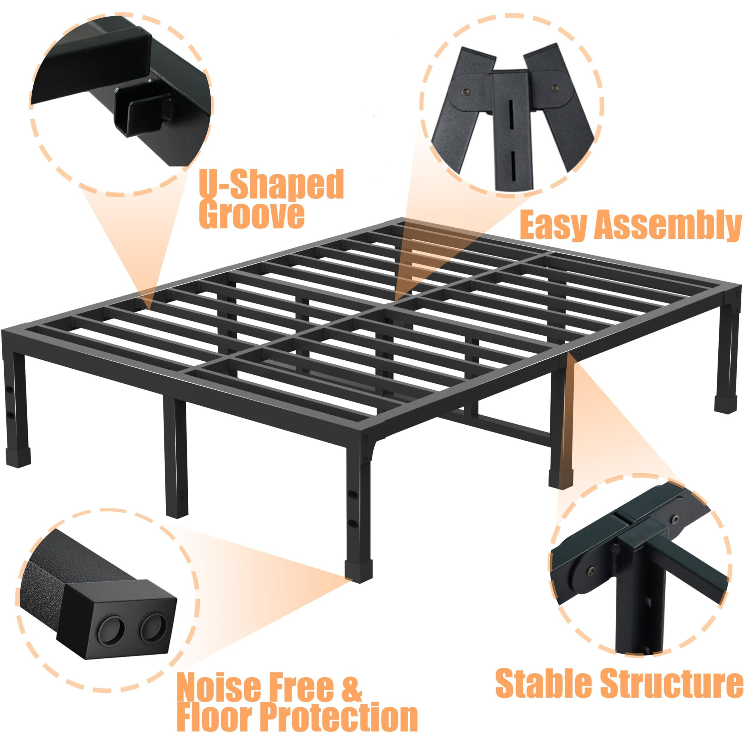 Fuiobyvv King Bed Frame, 14 Inch Heavy Duty Metal Platform Bed Frame King Size Support Up To 3500 Lbs, No Box Spring Needed/No Shaking/Steel Slat Support/Noise Free/Easy Assembly