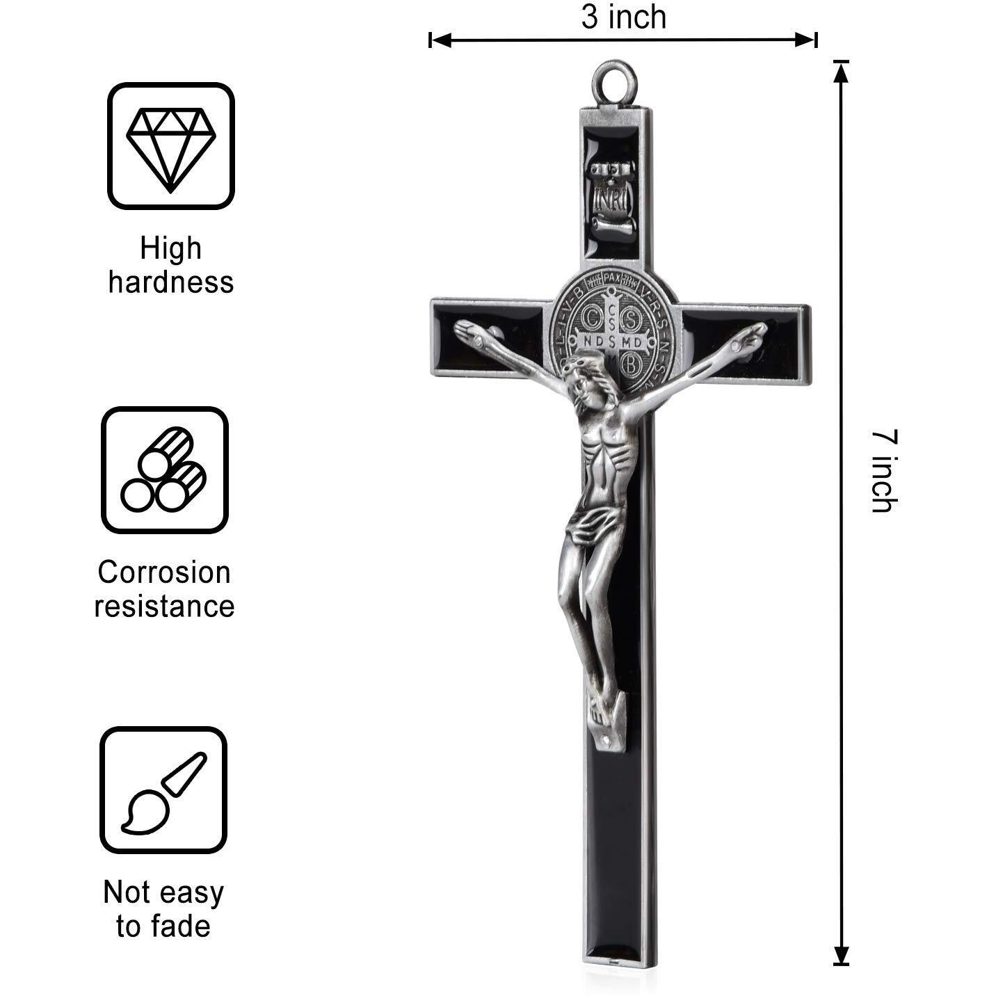Wellcho Black Enamel Crucifix Wall Cross -Saint Benedict Metal Wall Art-7 Inch Cross Give Blessing And The Spiritual SacredFaith Gift For Your Acquaintances