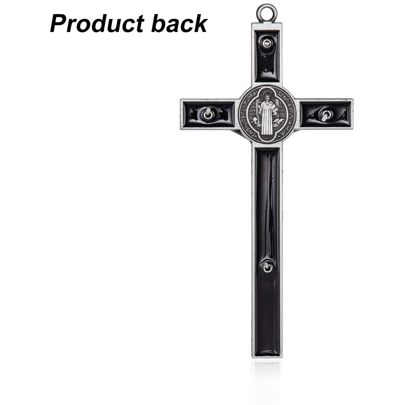 Wellcho Black Enamel Crucifix Wall Cross -Saint Benedict Metal Wall Art-7 Inch Cross Give Blessing And The Spiritual SacredFaith Gift For Your Acquaintances