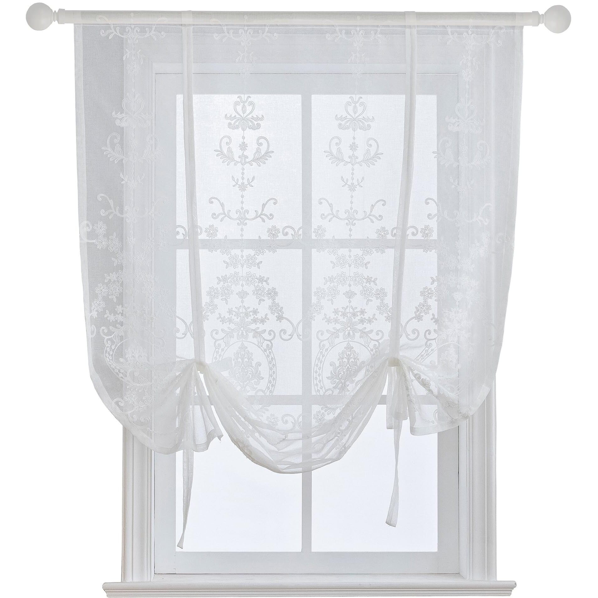 Homeyho Tie Up Curtains Living Room Tie Up Curtains For Kitchen Windows Curtains Sheer Floral Tie Up Curtains Floral Balloon Curtains For Bedroom Embroidered Curtains For Bedroom, 47 X 47 Inch