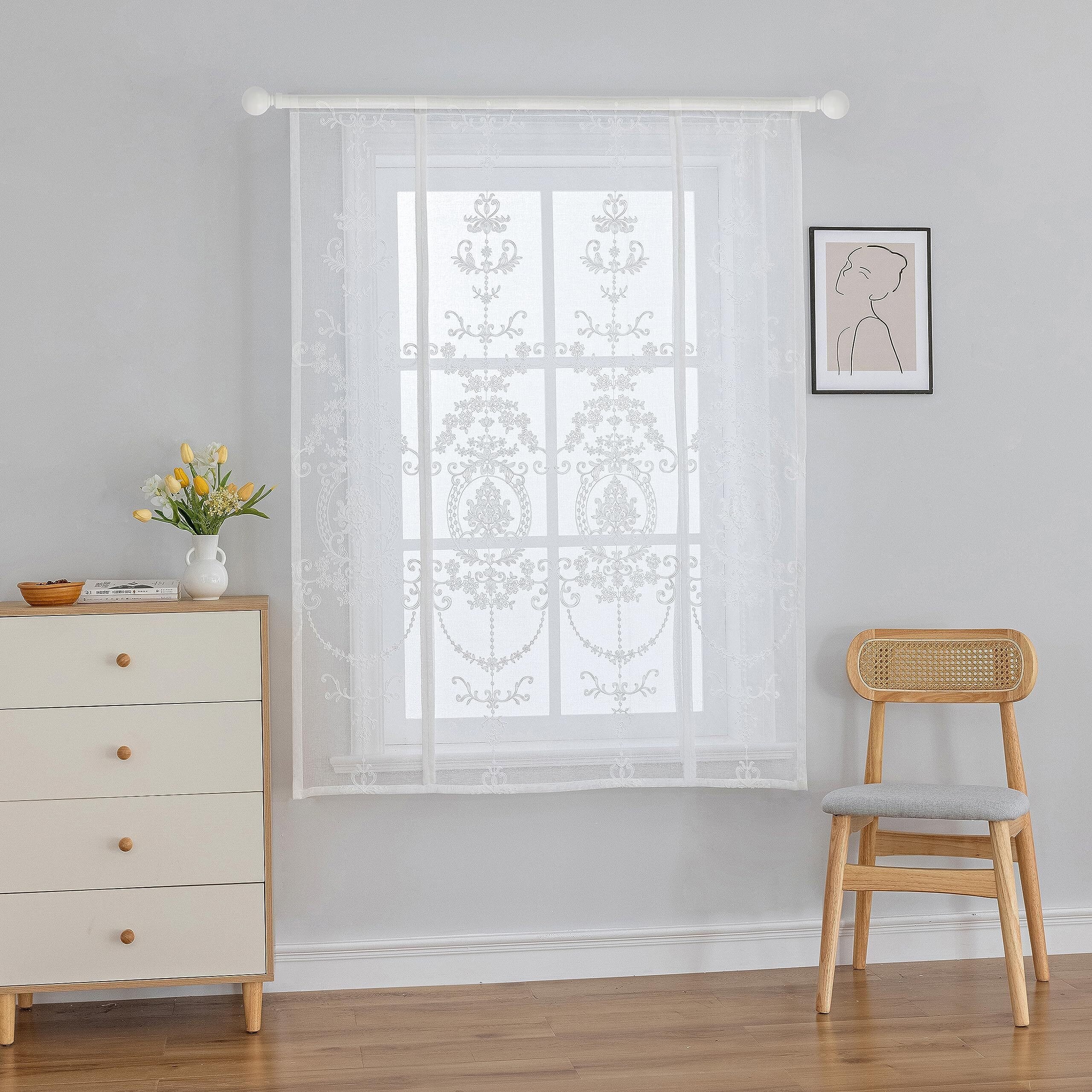 Homeyho Tie Up Curtains Living Room Tie Up Curtains For Kitchen Windows Curtains Sheer Floral Tie Up Curtains Floral Balloon Curtains For Bedroom Embroidered Curtains For Bedroom, 47 X 47 Inch