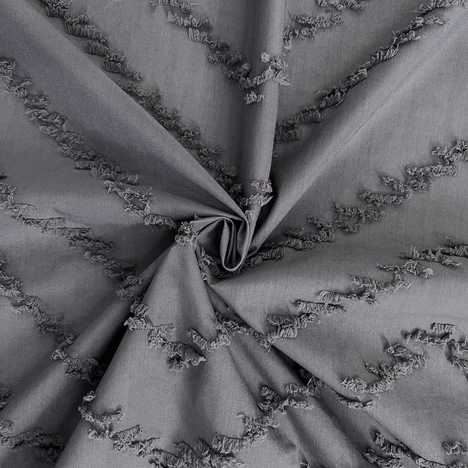 Extra Long Grey Boho Shower Curtain 84 Inch Grey Tufted Chevron Striped Fabric Shower Curtains For Bathroom Modern Shabby Chic Waterproof Cloth Shower Curtain Set With Hooks, Grey
