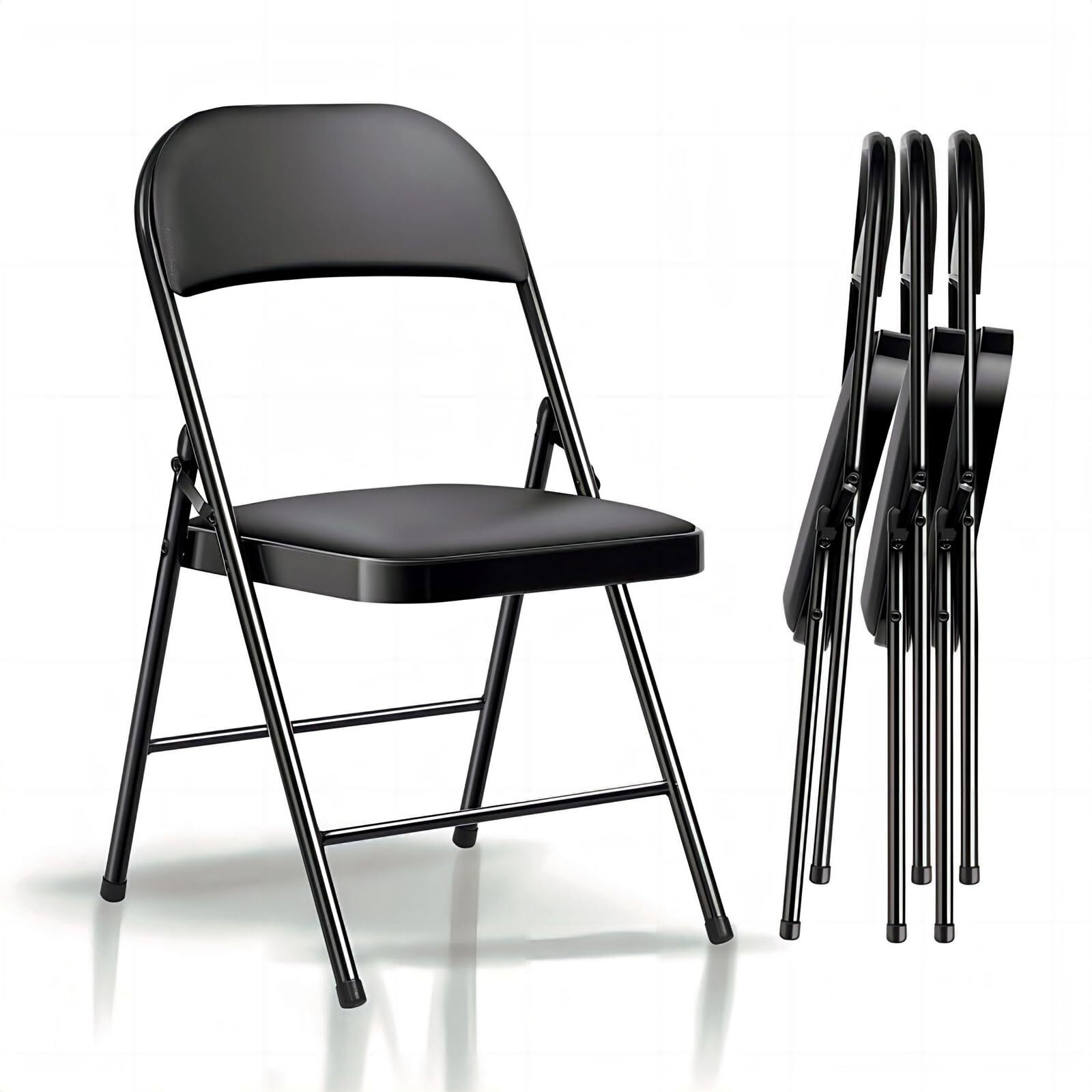 Fenbeli Folding Chairs With Padded Seats - 4 Pack Padded Folding Chair With Steel Frame For Home And Office, Indoor And Outdoor Events, 330 Pound Capacity (Grey, Set Of 4)