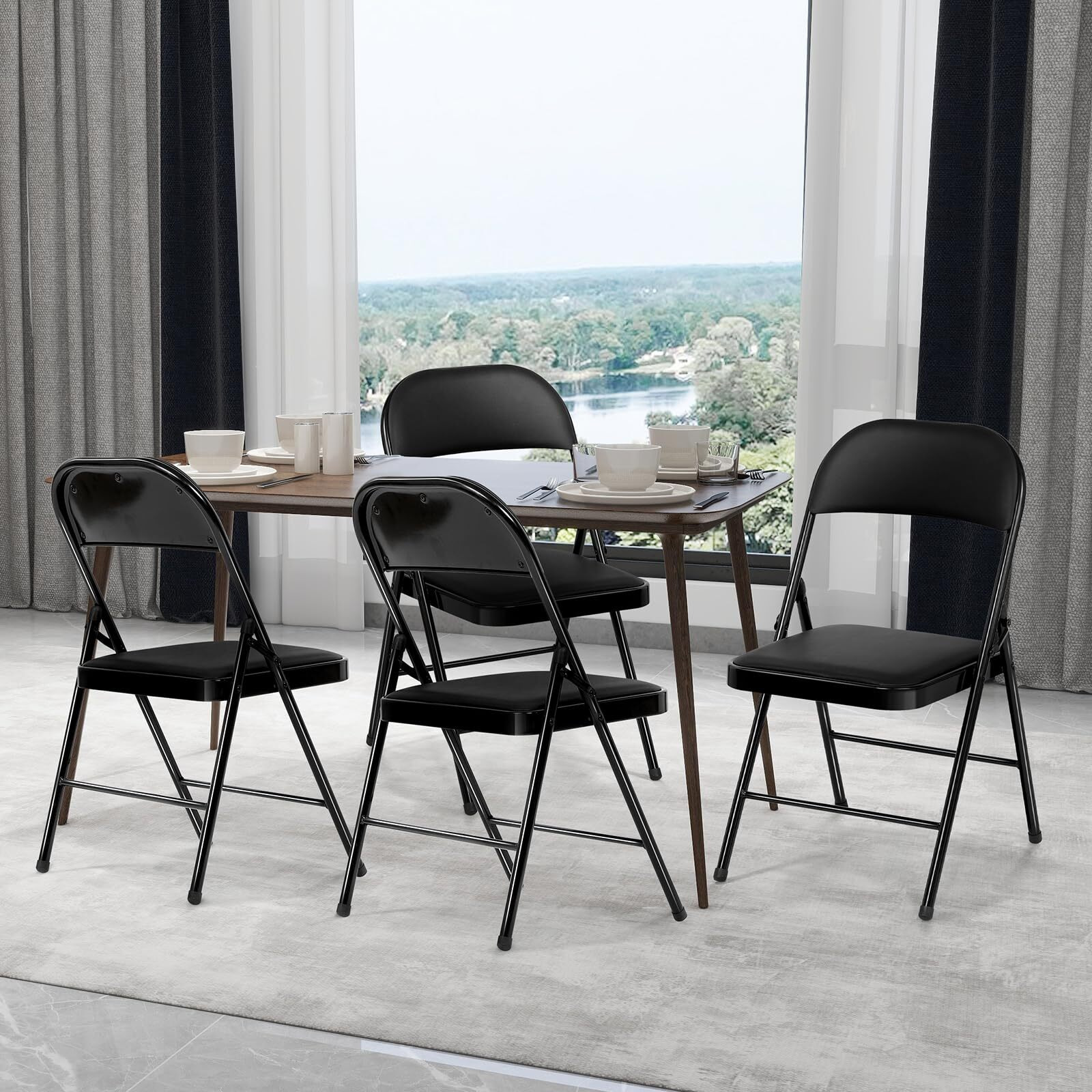 Fenbeli Folding Chairs With Padded Seats - 4 Pack Padded Folding Chair With Steel Frame For Home And Office, Indoor And Outdoor Events, 330 Pound Capacity (Grey, Set Of 4)