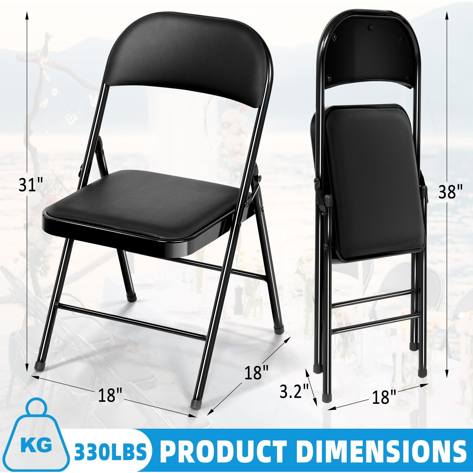 Fenbeli Folding Chairs With Padded Seats - 4 Pack Padded Folding Chair With Steel Frame For Home And Office, Indoor And Outdoor Events, 330 Pound Capacity (Grey, Set Of 4)
