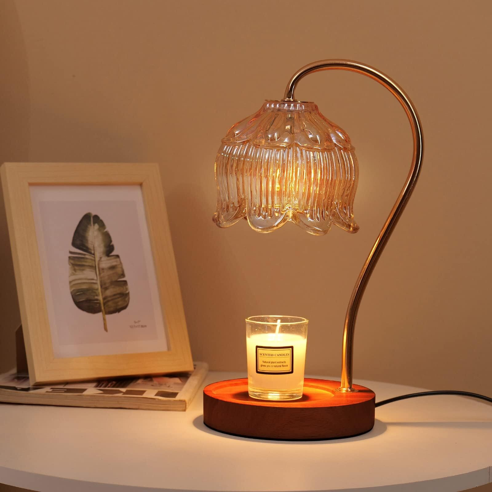 Geezo Fragrance Candle Warmer Lamp With 2 Bulbs Electric Candle Warmer With Timer & Dimmer For Home Decor Wax Melt For Small Large Size Jar Candles Retro Wooden Base