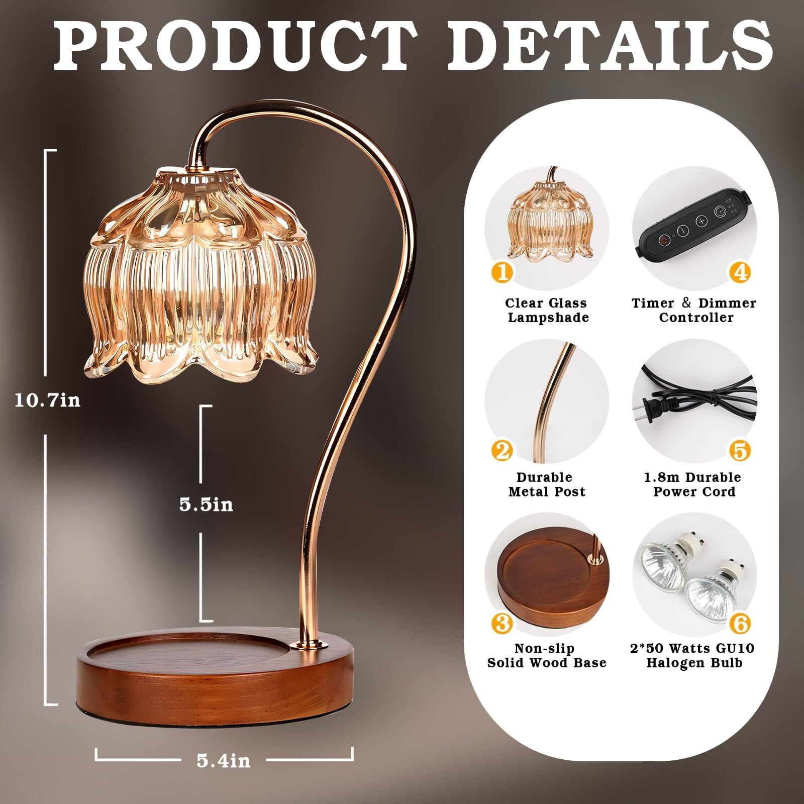 Geezo Fragrance Candle Warmer Lamp With 2 Bulbs Electric Candle Warmer With Timer & Dimmer For Home Decor Wax Melt For Small Large Size Jar Candles Retro Wooden Base
